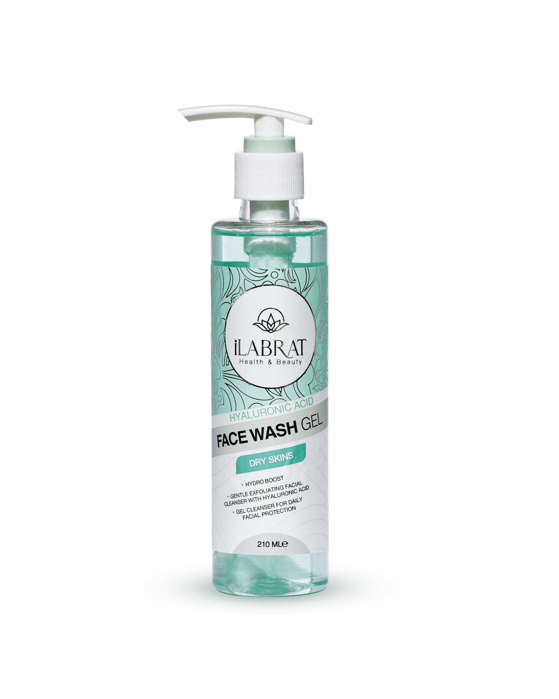 ژل شستشوی صورت ایلابرت Ilabrat مدل Hyaluronic Acid مناسب پوست خشک حاوی هیالورونیک اسید 210ml