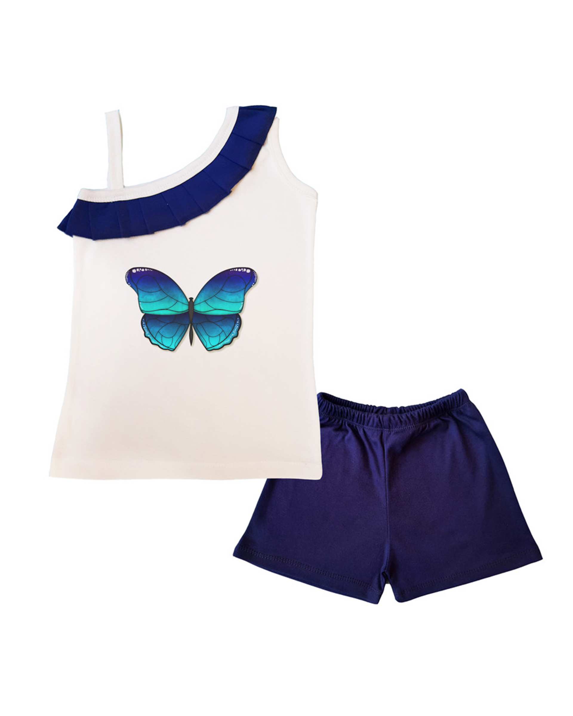 ست تاپ و شلوارک دخترانه نخی نیل کوک Nilkouk مدل Butterfly