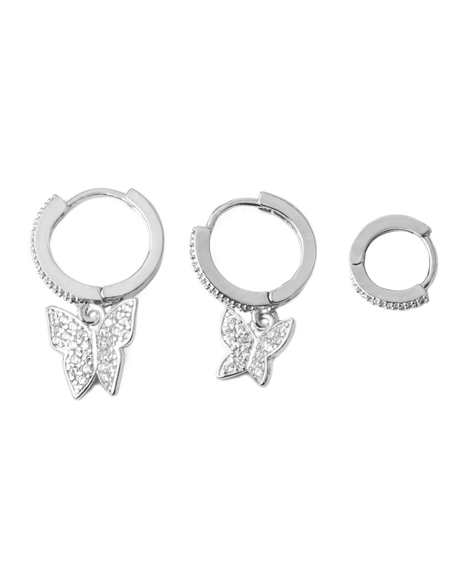 گوشواره زنانه نقره ای وای اس ایکس دلربا Delroba طرح پروانه کد 02 بسته 3 عددی