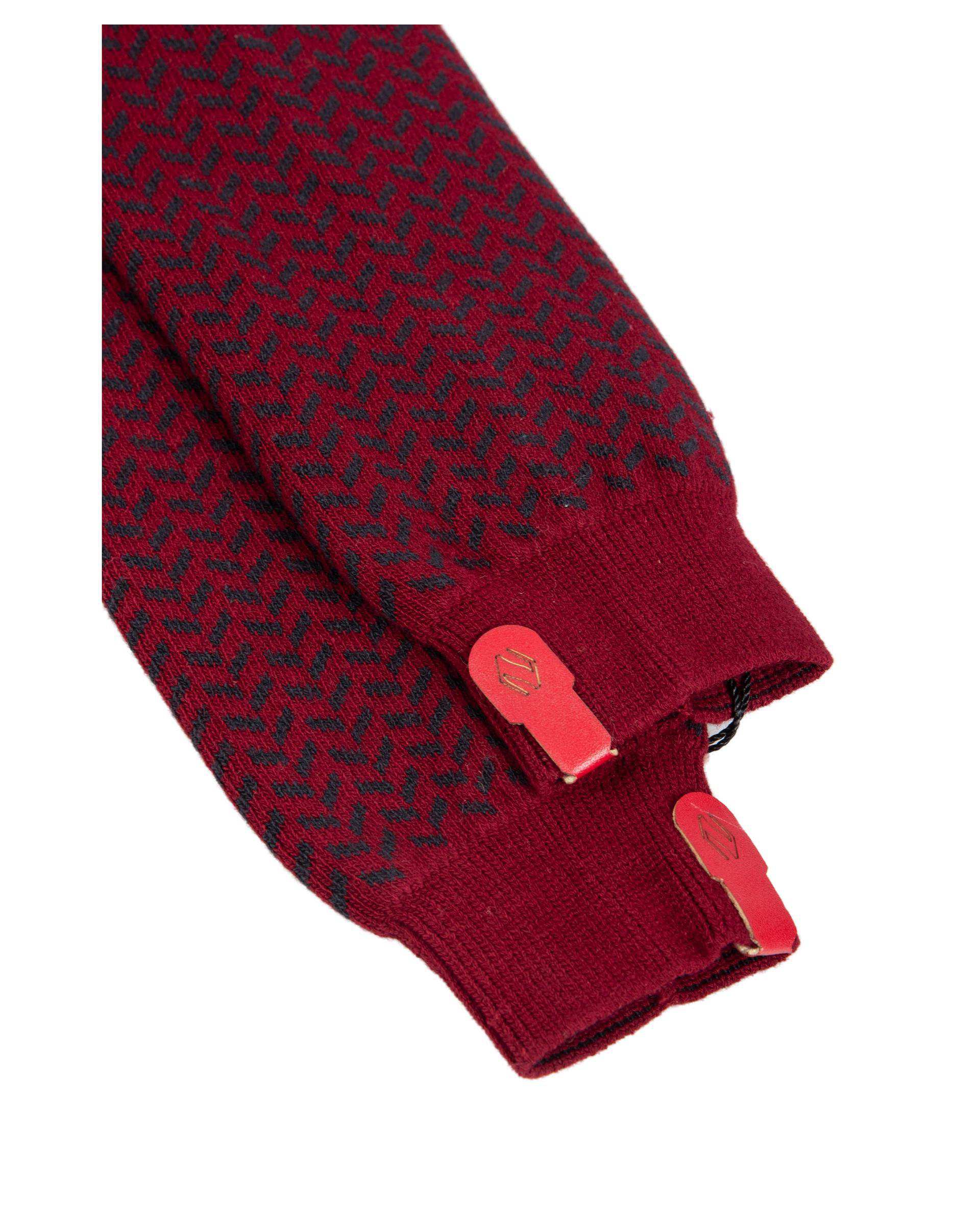 جوراب زنانه بافت ساق کوتاه زرشکی سرمه ای تارتن Tartan طرح جناقی