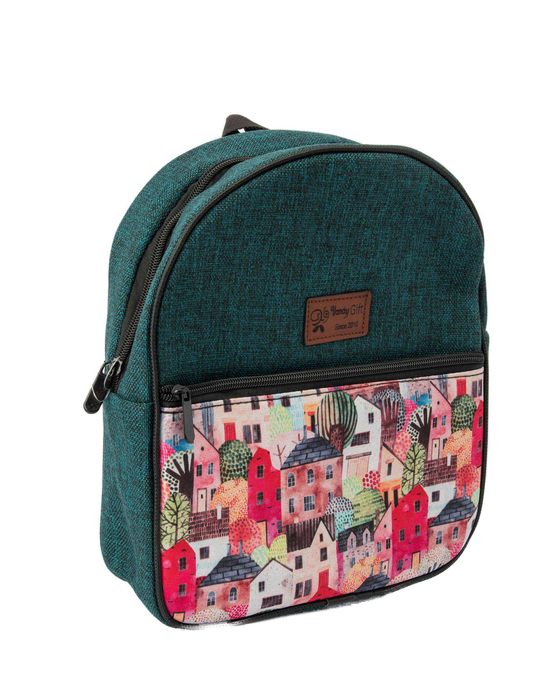 کوله پشتی سبز یشمی وندی Vandy مدل بیتا طرح خانه