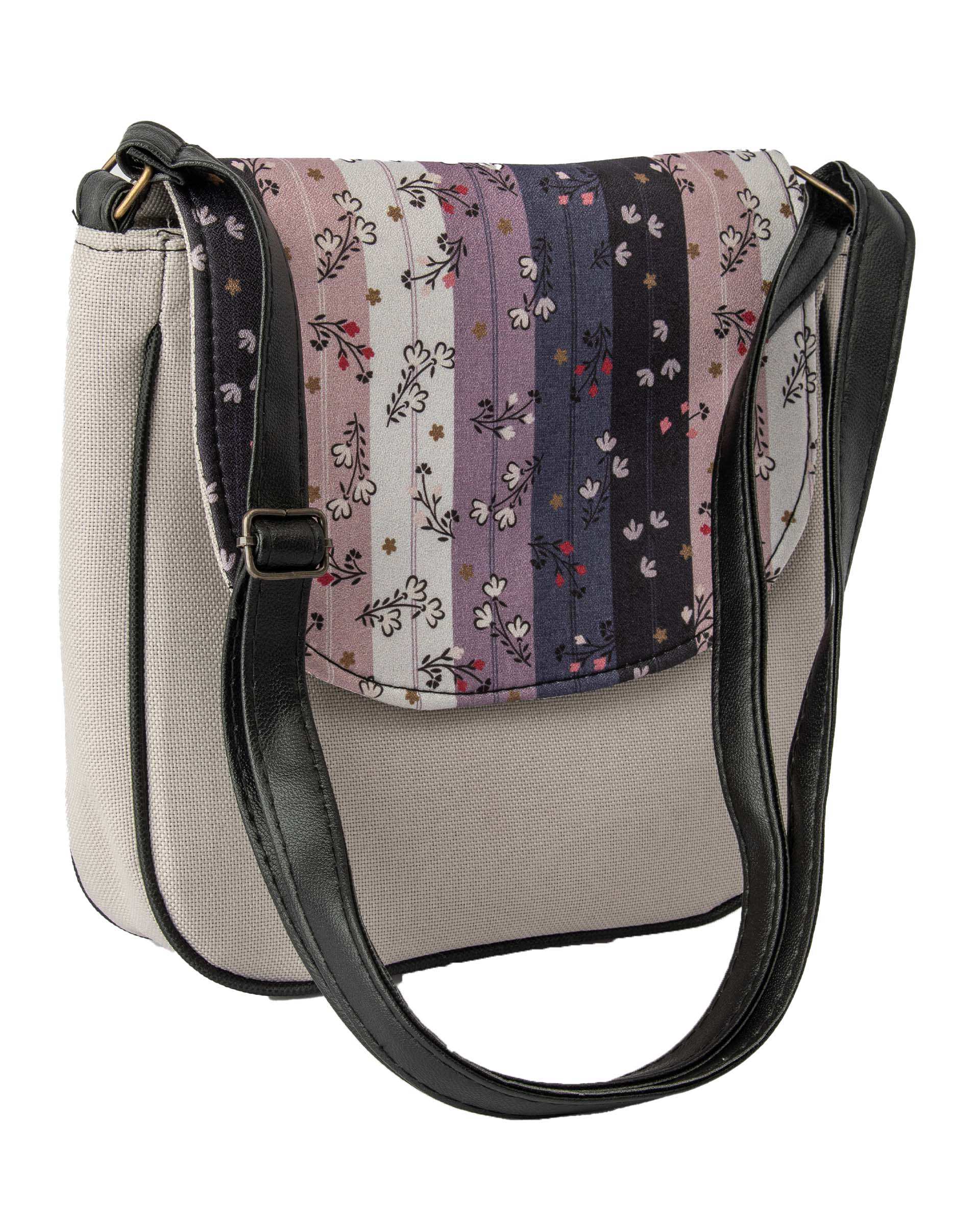 کیف دوشی دخترانه طوسی گلدار وندی Vandy مدل هانا کد 1115