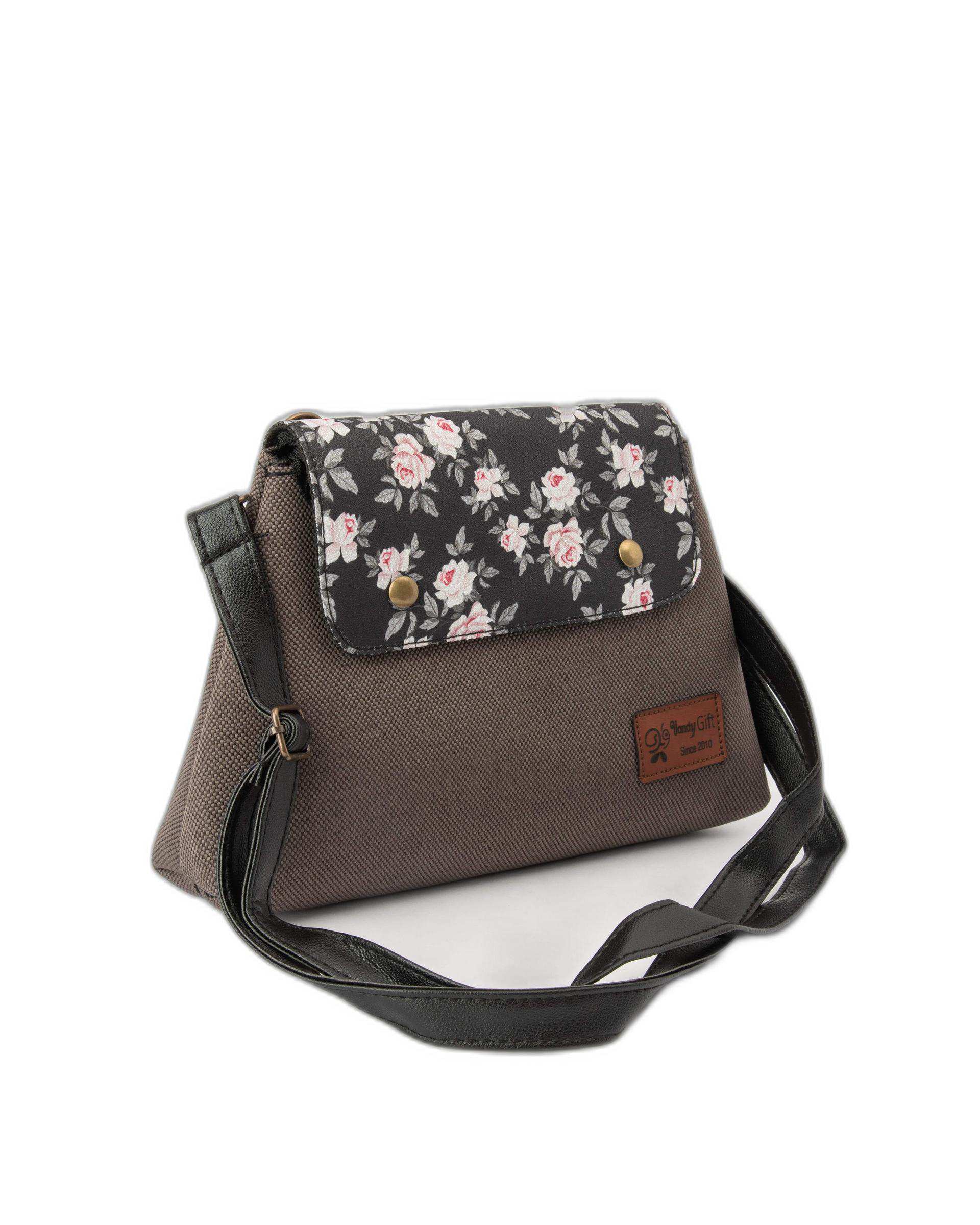 کیف زنانه دوشی زغالی گلدار وندی Vandy مدل باران