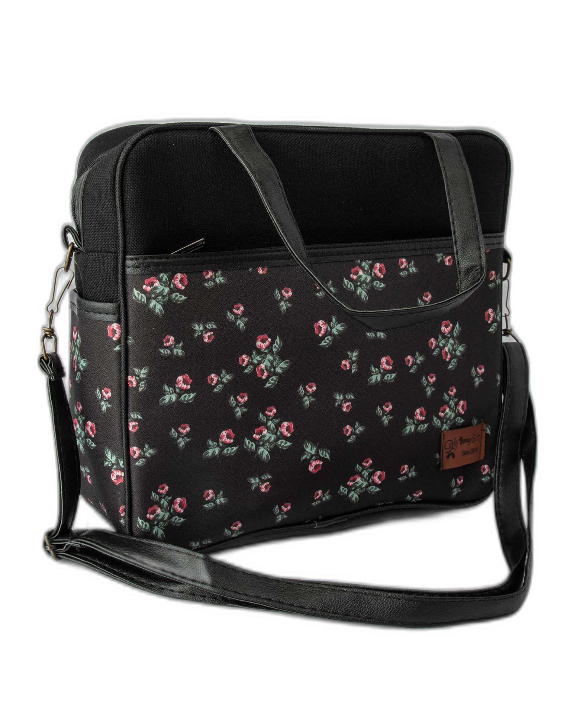 کیف زنانه دستی مشکی گلدار وندی Vandi مدل گیسوب