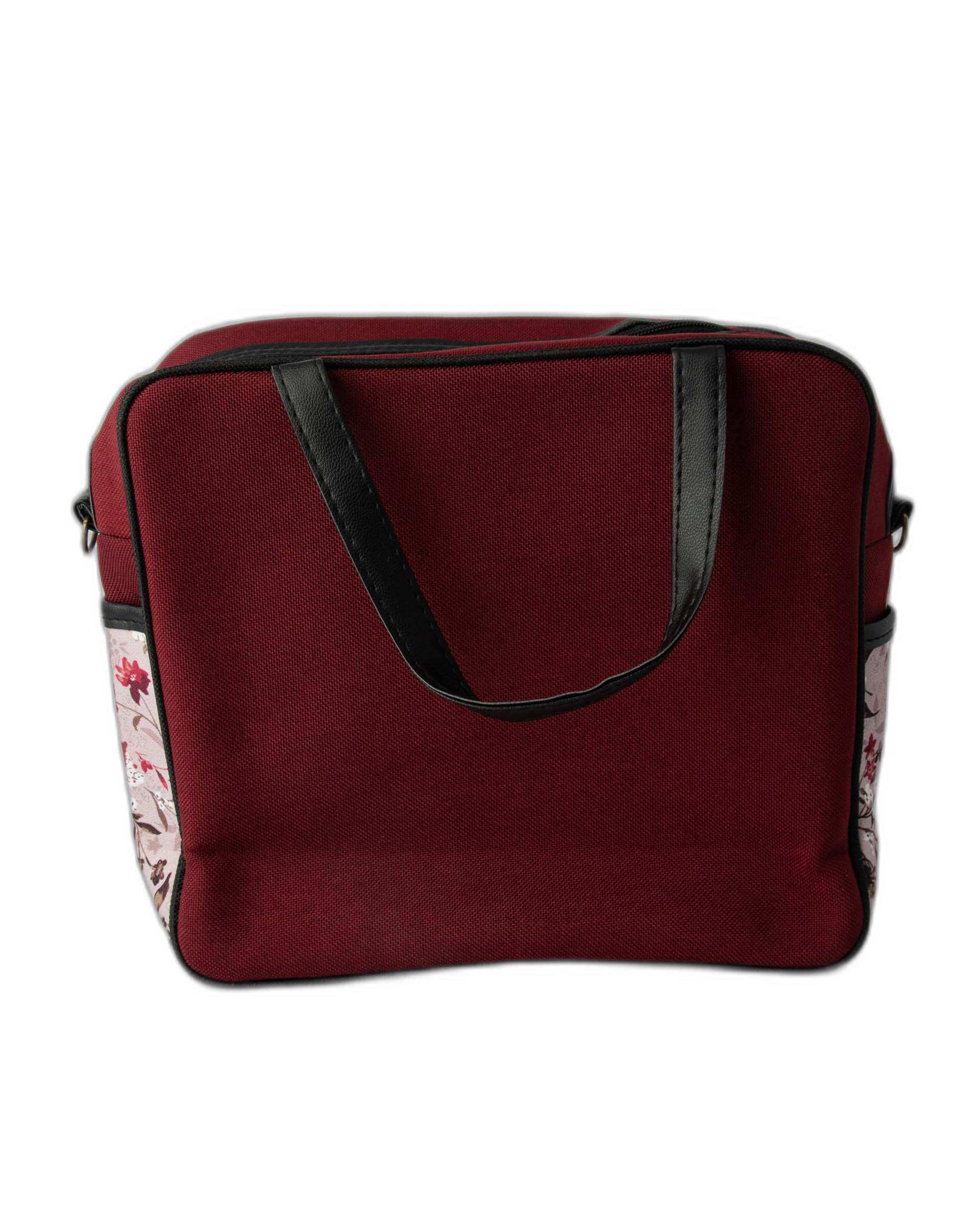 کیف زنانه دستی زرشکی گلدار وندی Vandi مدل گیسوب