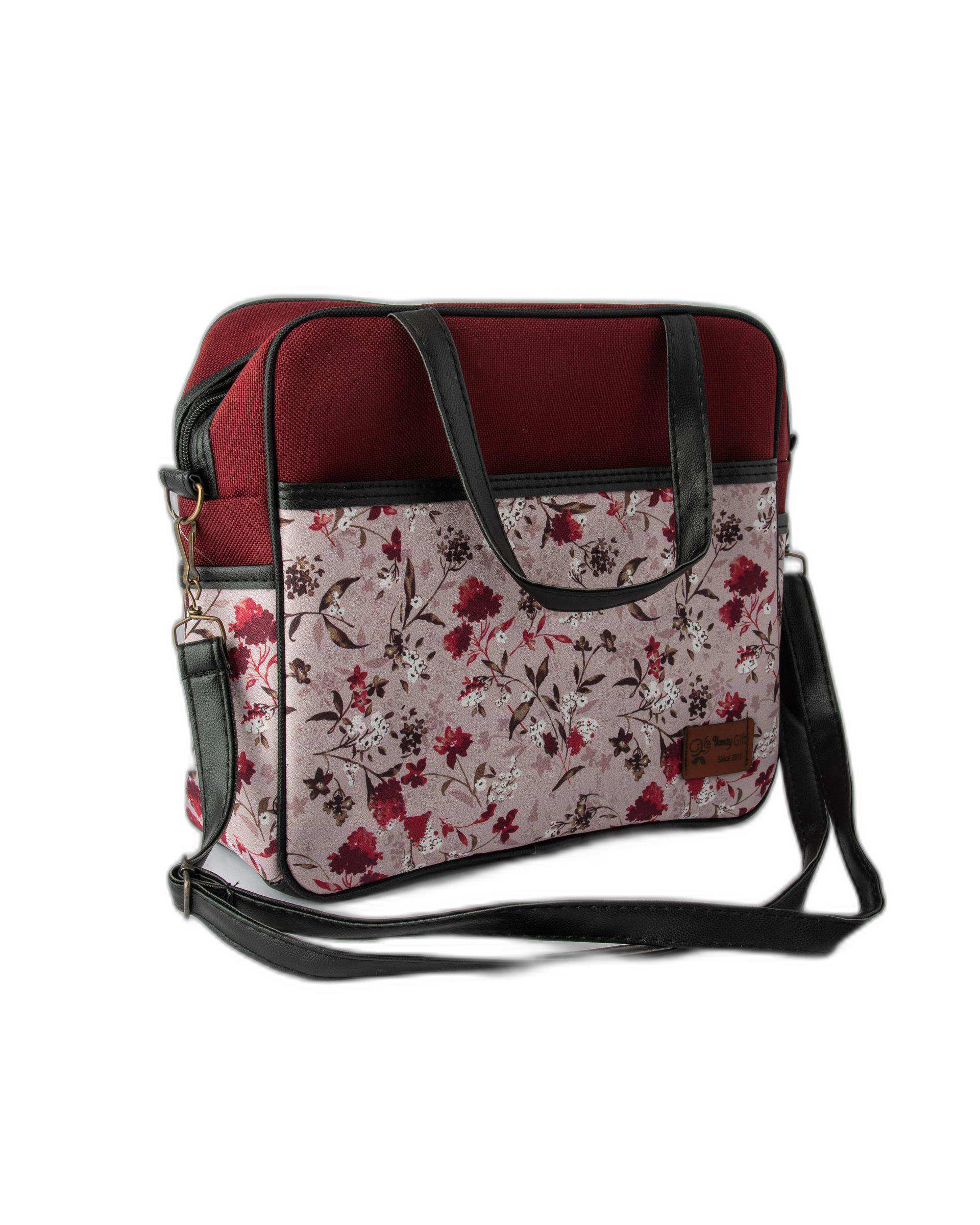 کیف زنانه دستی زرشکی گلدار وندی Vandi مدل گیسوب