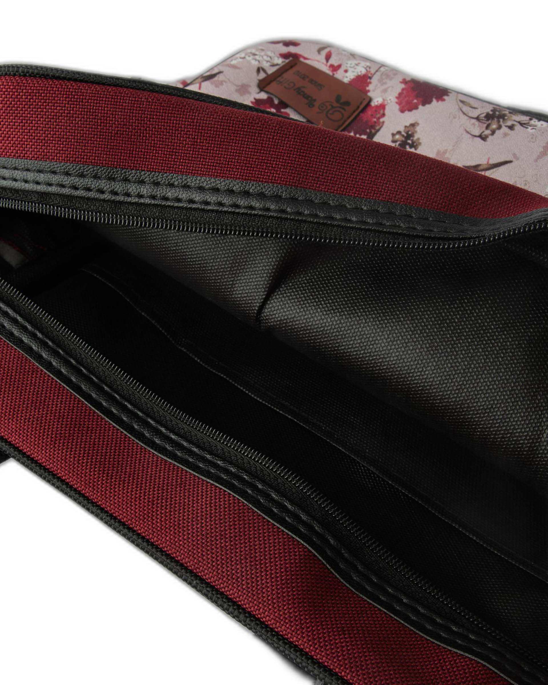 کیف زنانه دستی زرشکی گلدار وندی Vandi مدل گیسوب