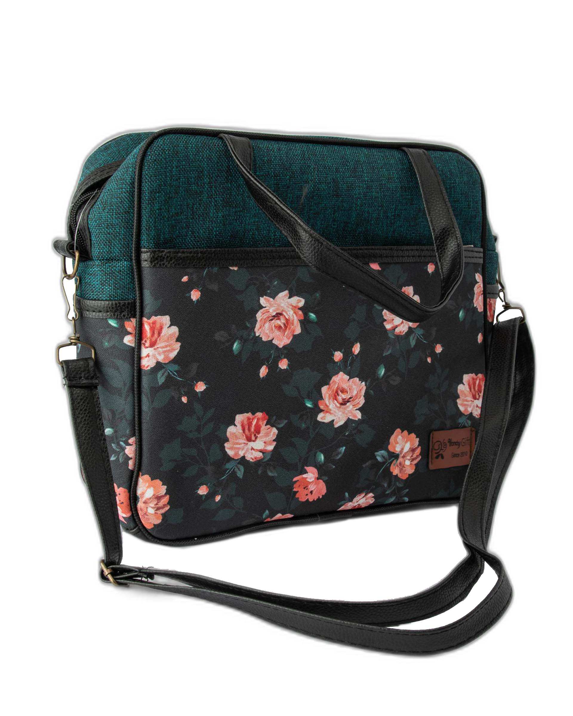 کیف زنانه دستی سبز یشمی گلدار وندی Vandi مدل گیسوب