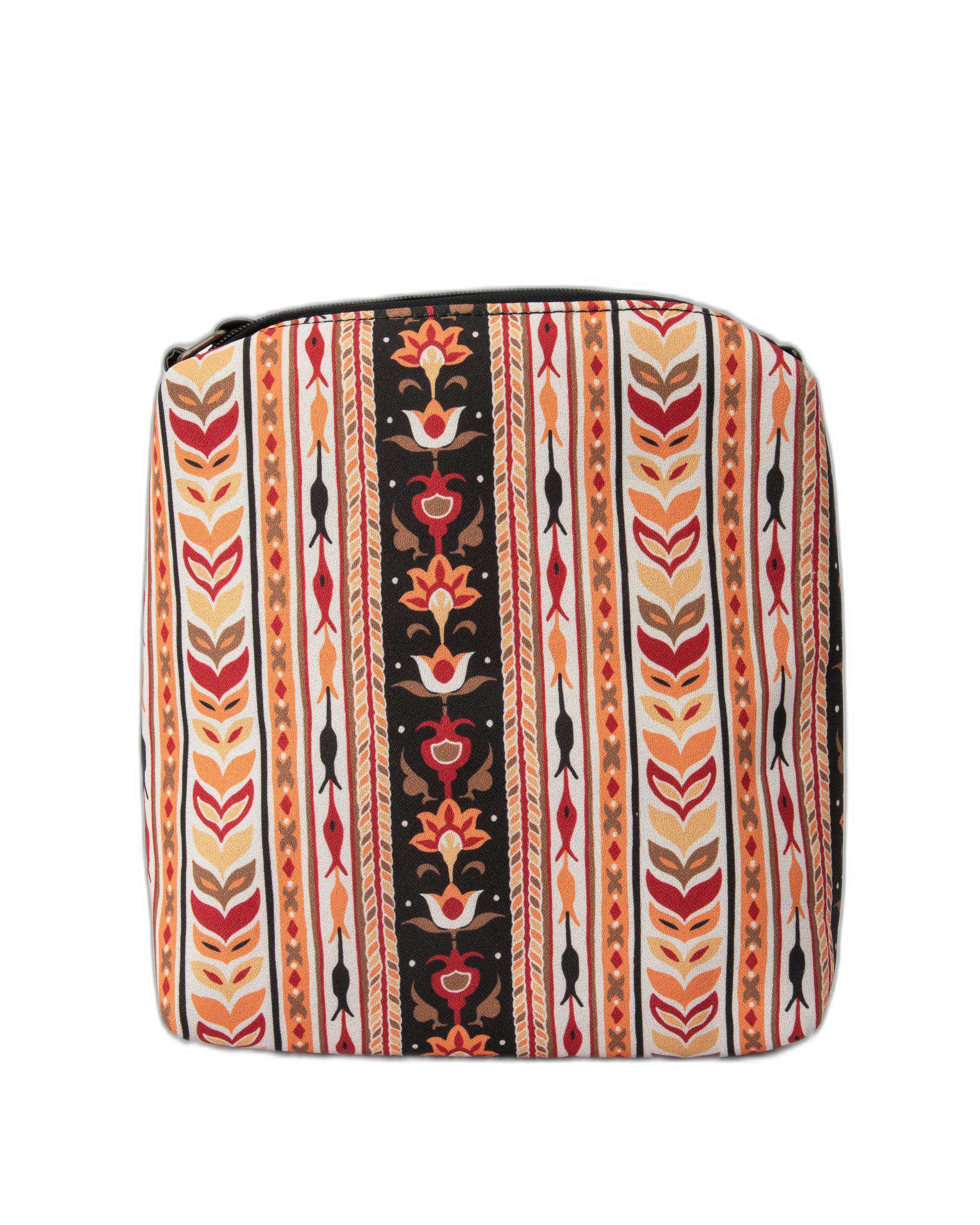 کیف زنانه دوشی مشکی نارنجی گلدار وندی Vandi مدل شمیم