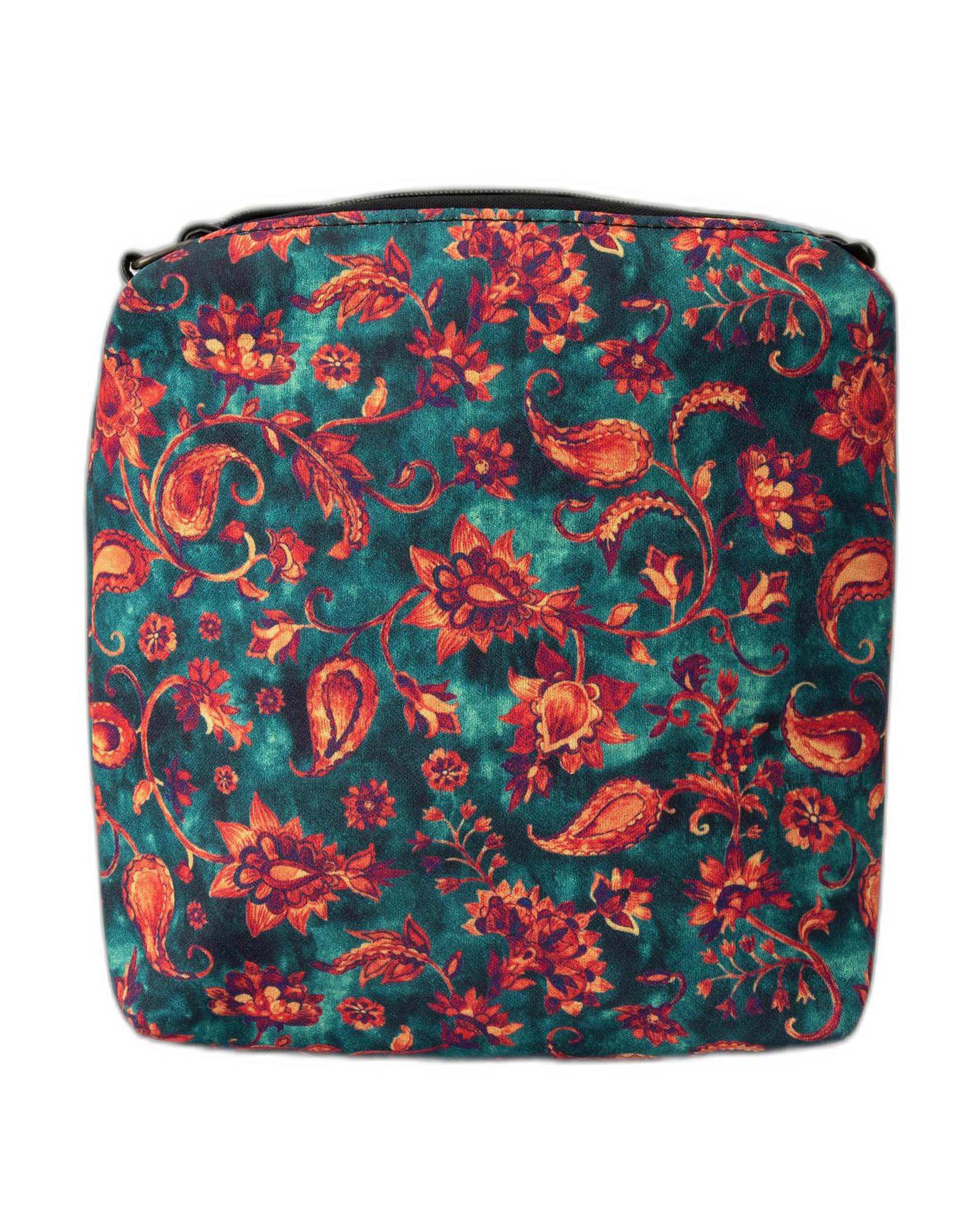 کیف زنانه دوشی سبز یشمی گلدار وندی Vandi مدل شمیم