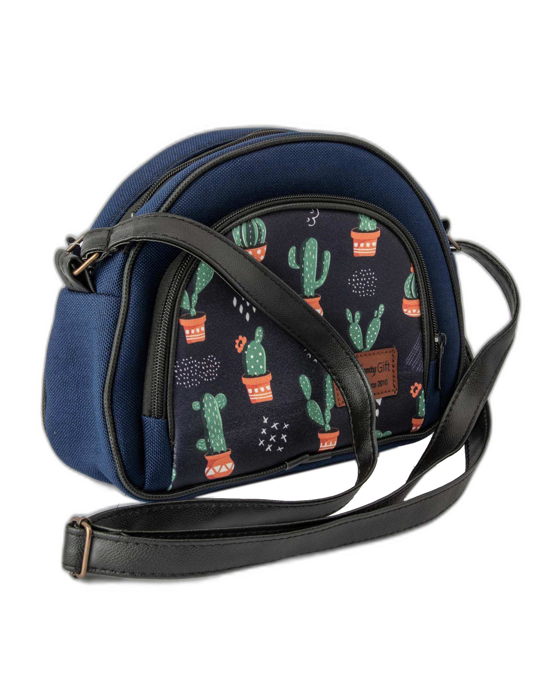 کیف زنانه دوشی سرمه ای وندی Vandi مدل درین طرح کاکتوس