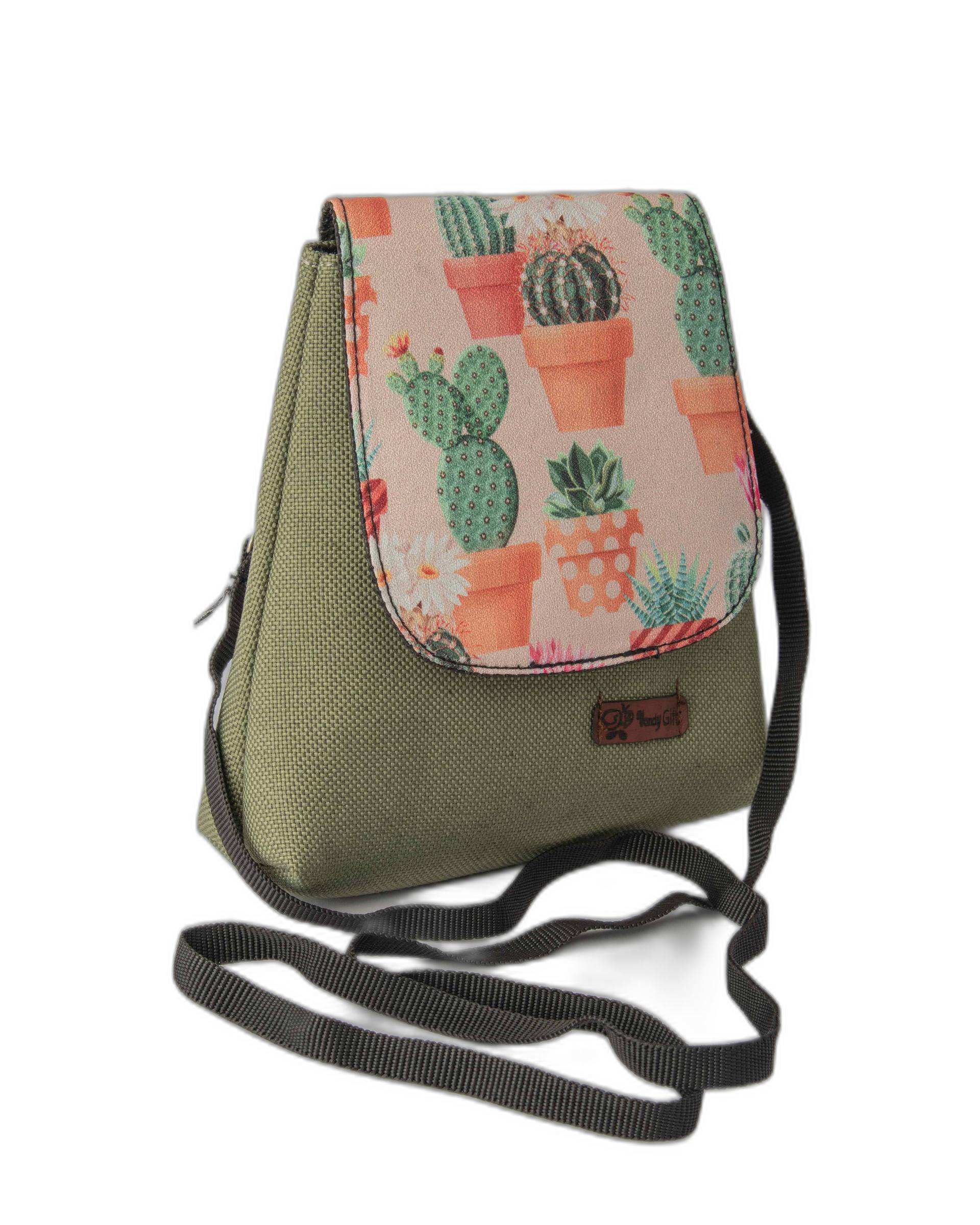 کیف زنانه کمری و دوشی سبز وندی Vandi مدل نبات طرح کاکتوس