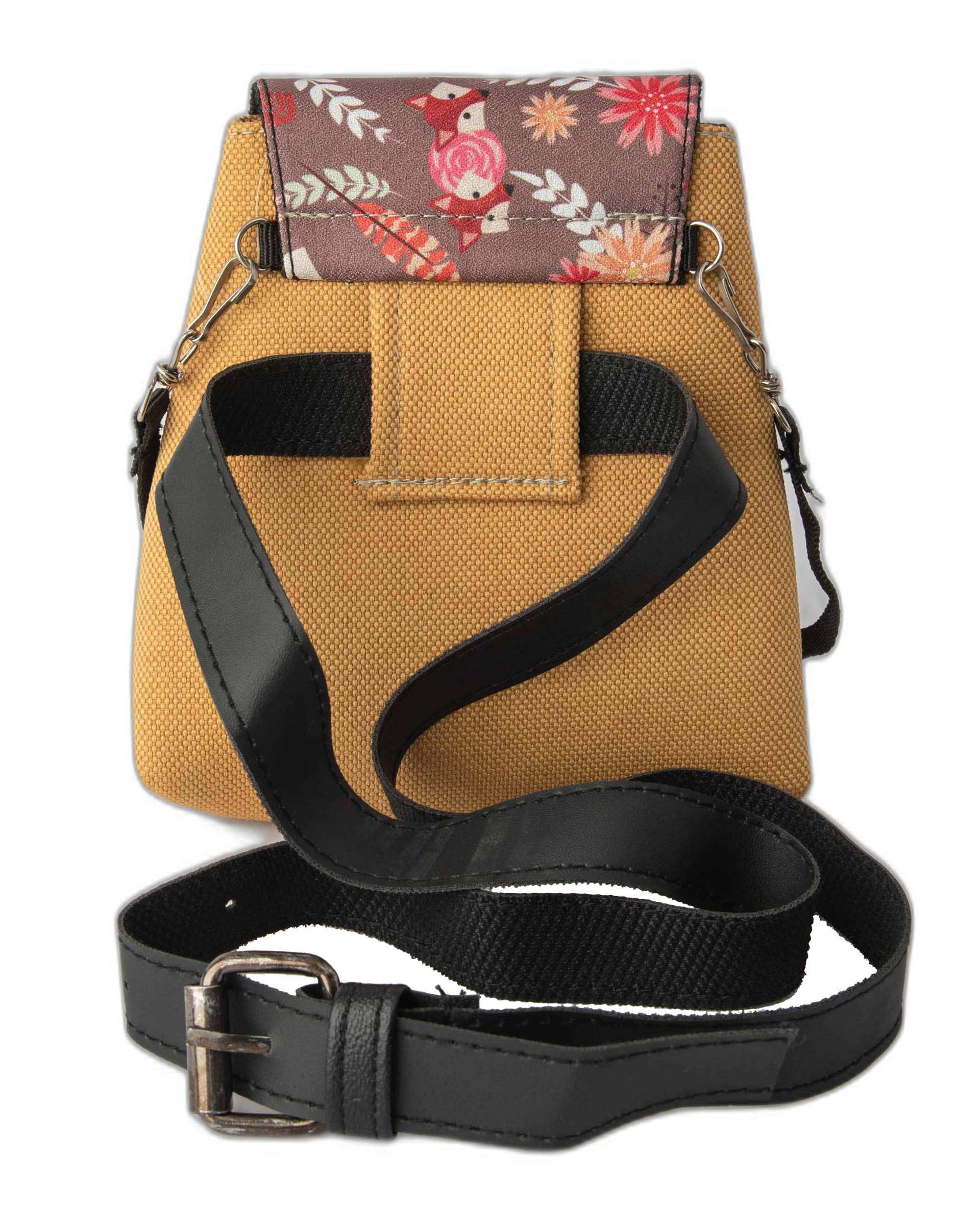 کیف زنانه کمری و دوشی خردلی وندی Vandi مدل نبات طرح روباه