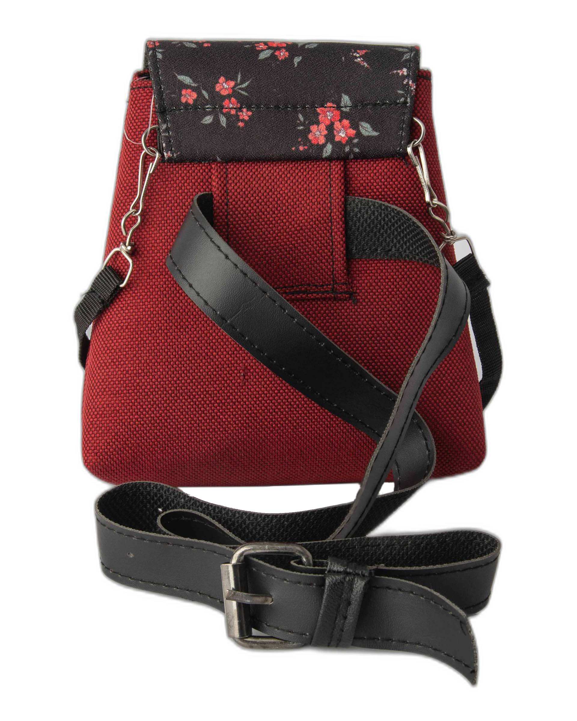 کیف زنانه کمری و دوشی زرشکی گلدار وندی Vandi مدل نبات