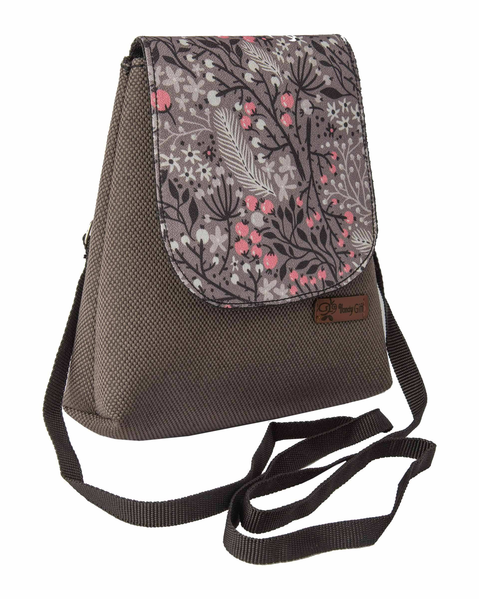 کیف زنانه کمری و دوشی زغالی گلدار وندی Vandi مدل نبات