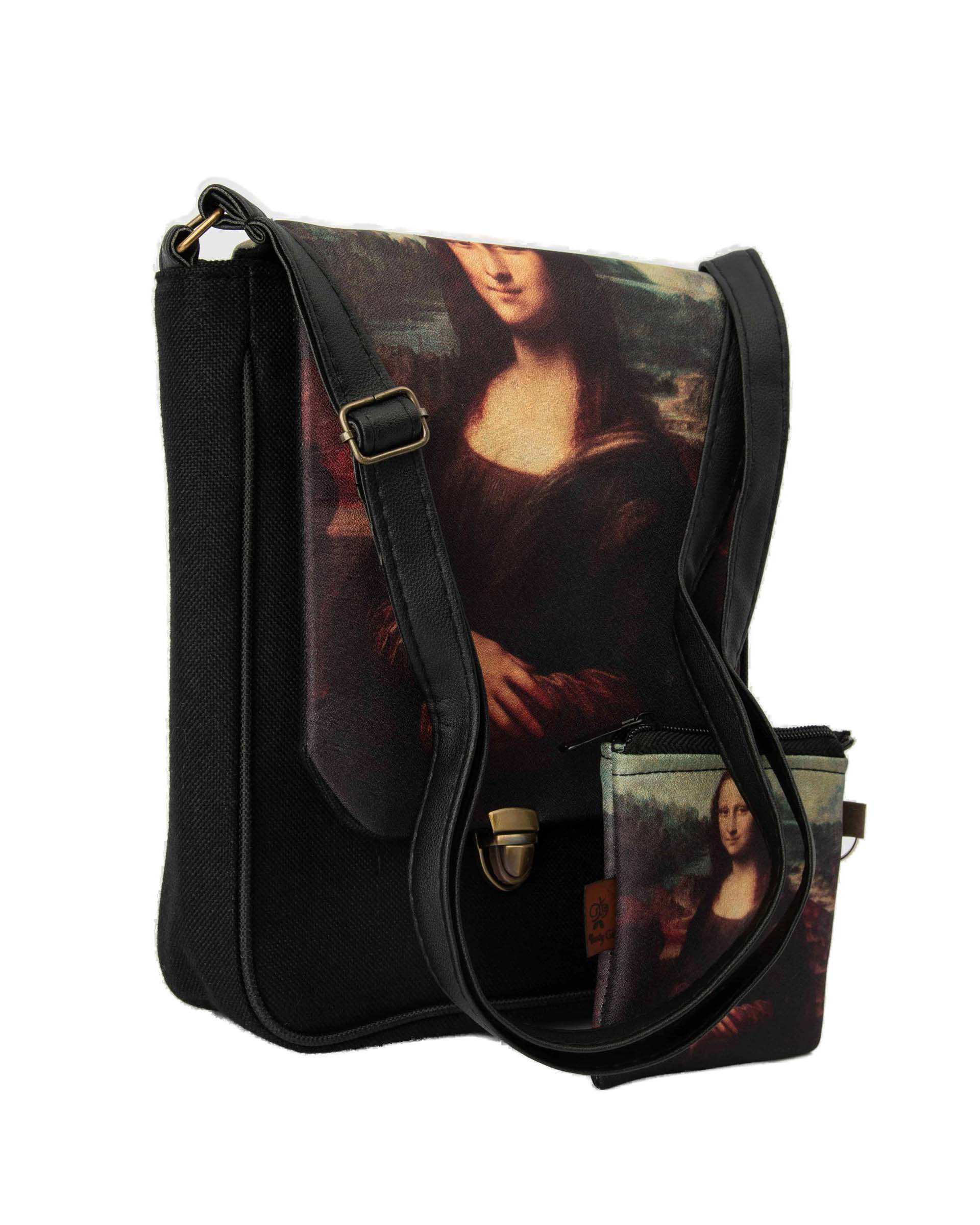 کیف زنانه دوشی به همراه کیف پول وندی Vandy مدل دلوان طرح مونالیزا