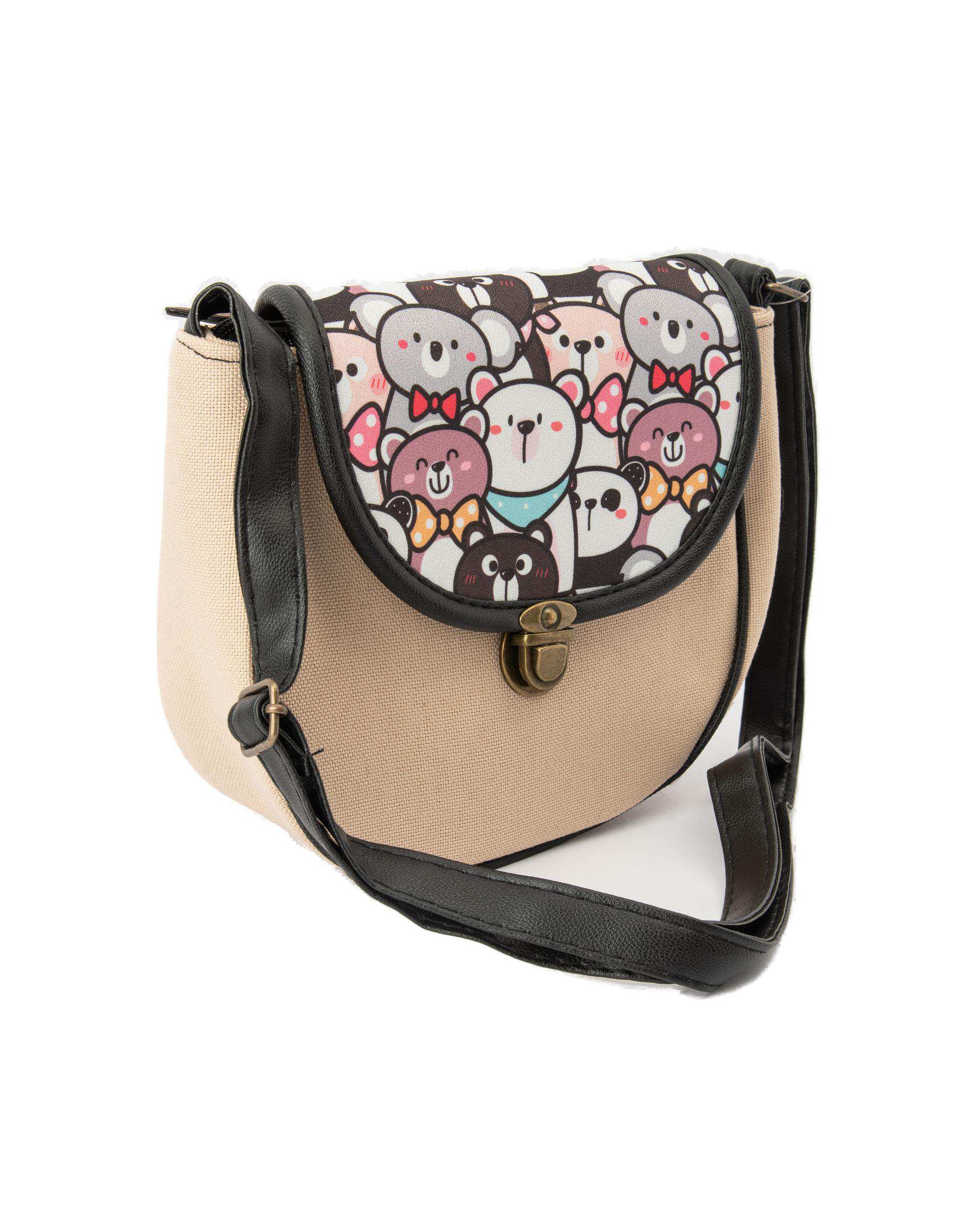 کیف زنانه دوشی کرم وندی Vandy مدل پونه طرح خرس