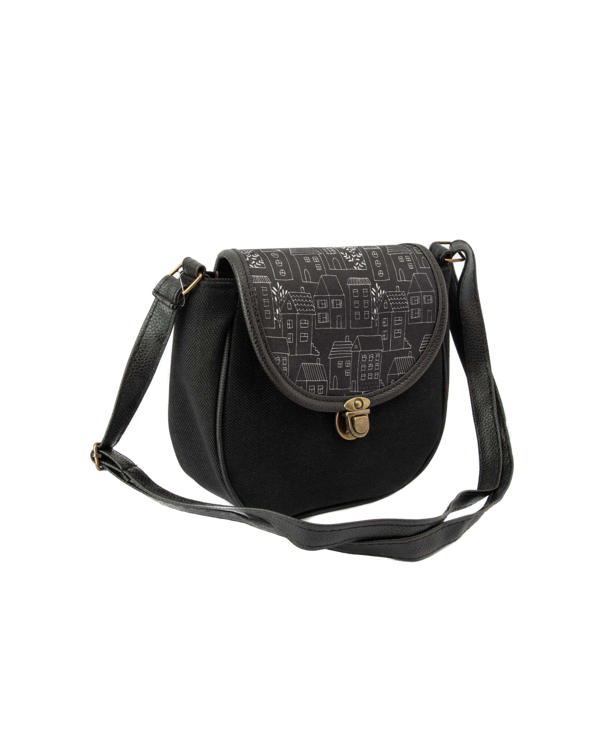 کیف زنانه دوشی مشکی وندی Vandy مدل پونه طرح خانه