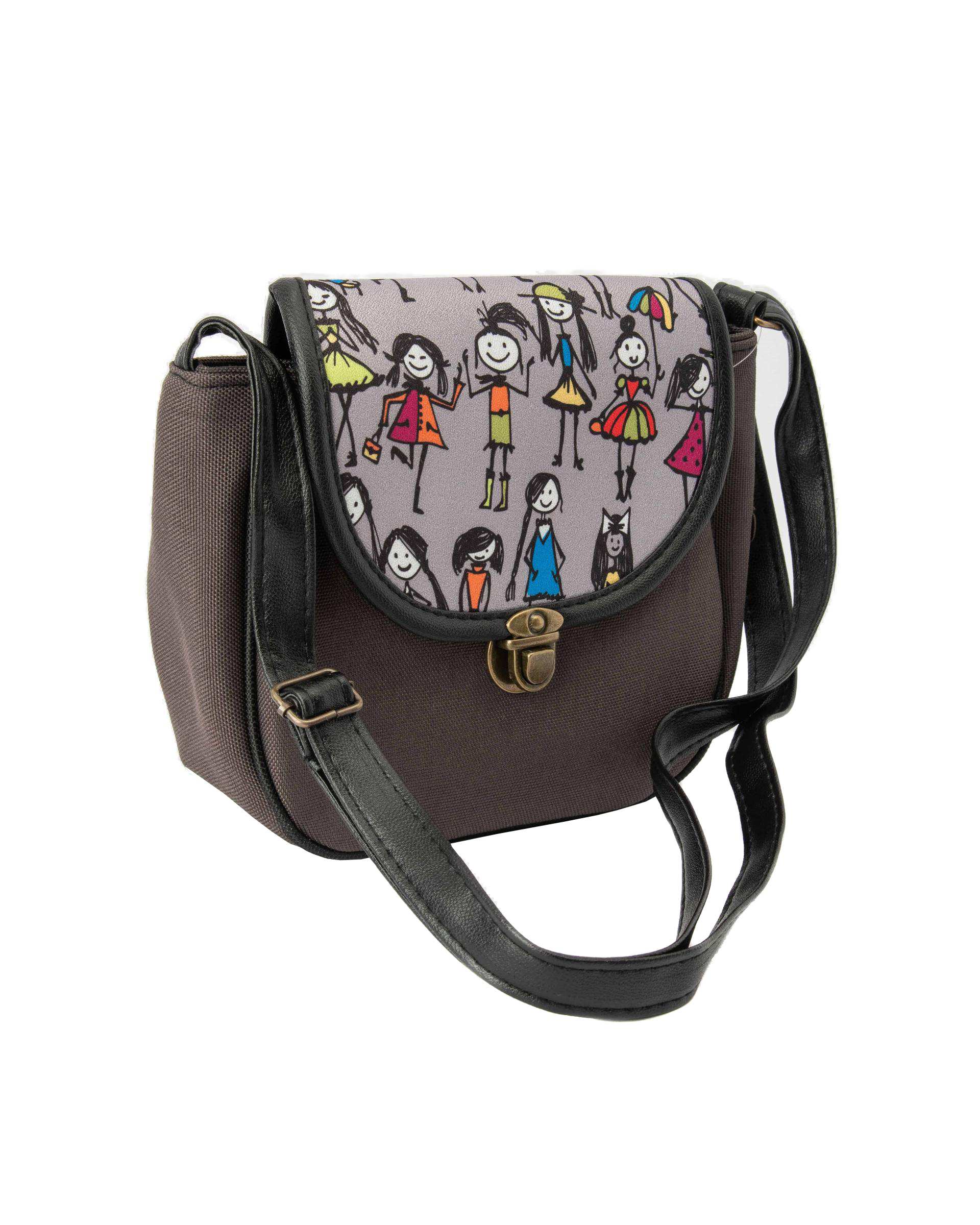 کیف زنانه دوشی زغالی وندی Vandy مدل پونه طرح آدم