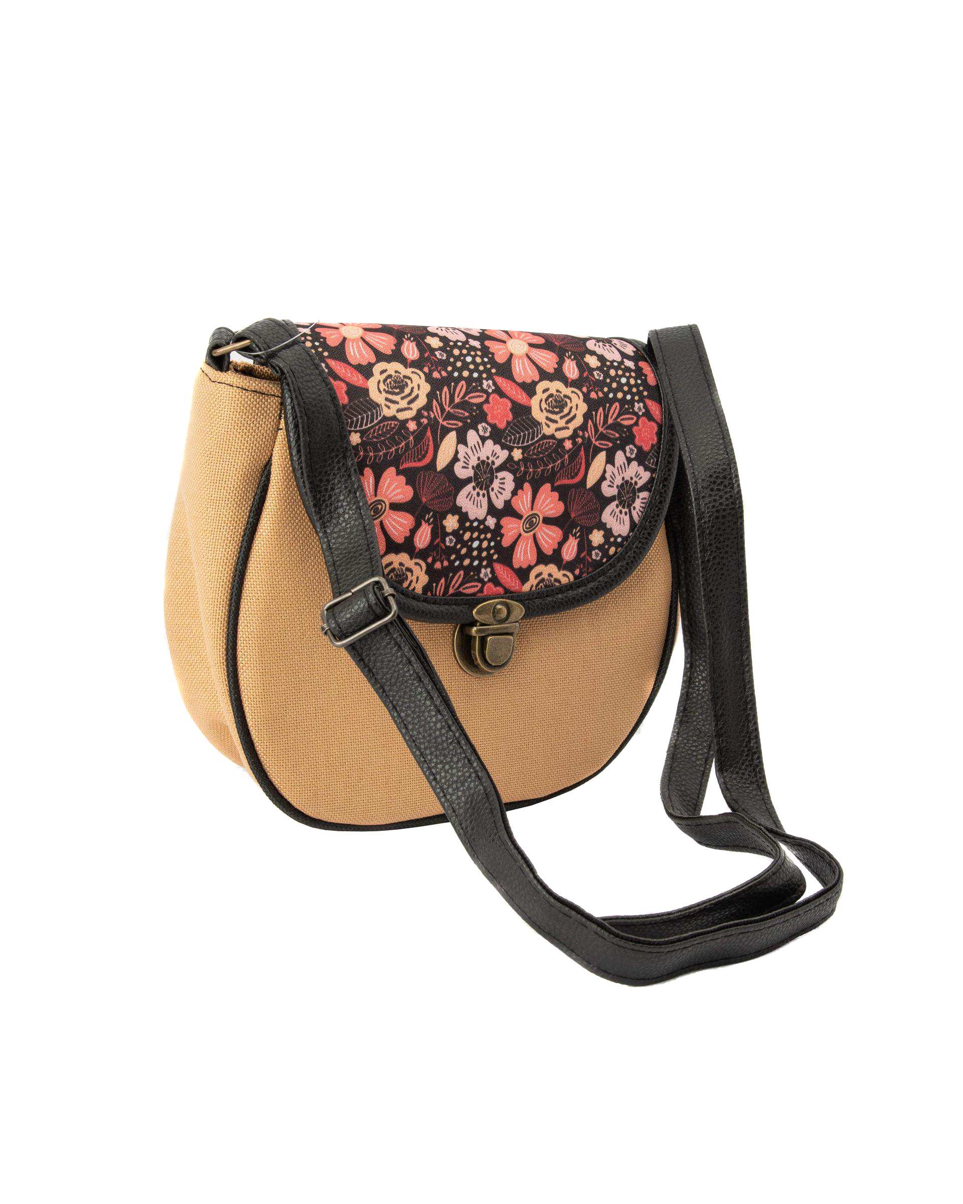 کیف زنانه دوشی نخودی گلدار وندی Vandy مدل پونه