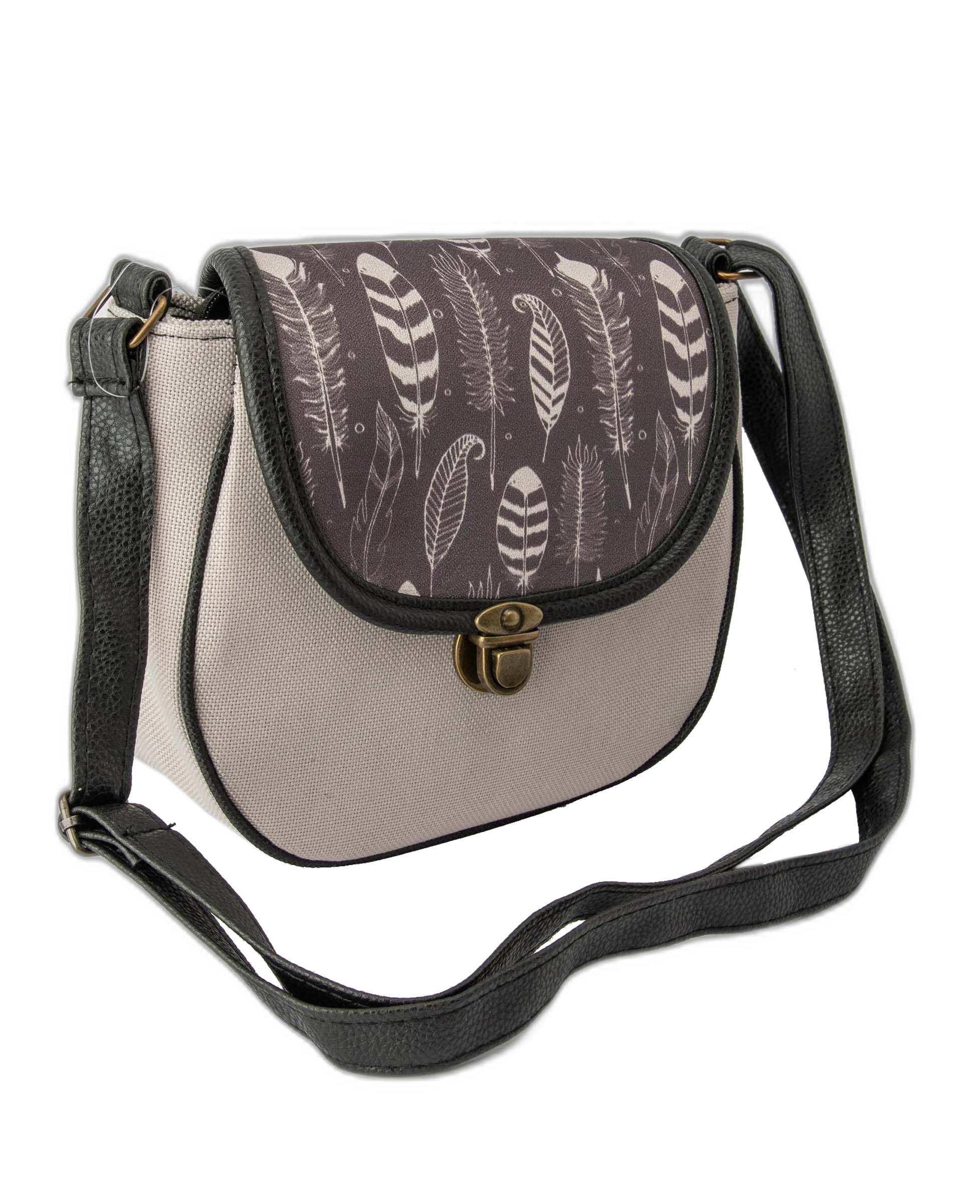 کیف زنانه دوشی طوسی وندی Vandy مدل پونه طرح پر