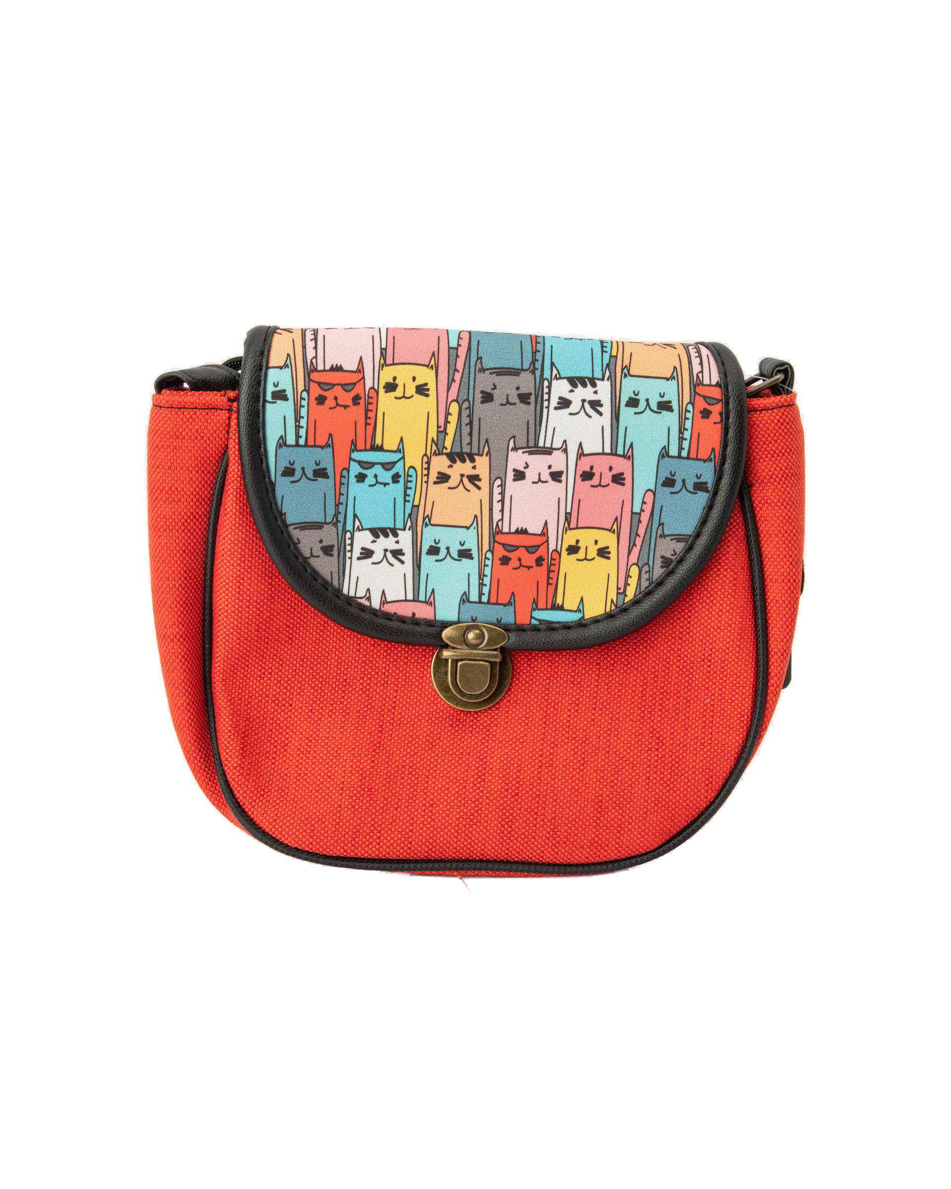 کیف زنانه دوشی قرمز وندی Vandy مدل پونه طرح گربه