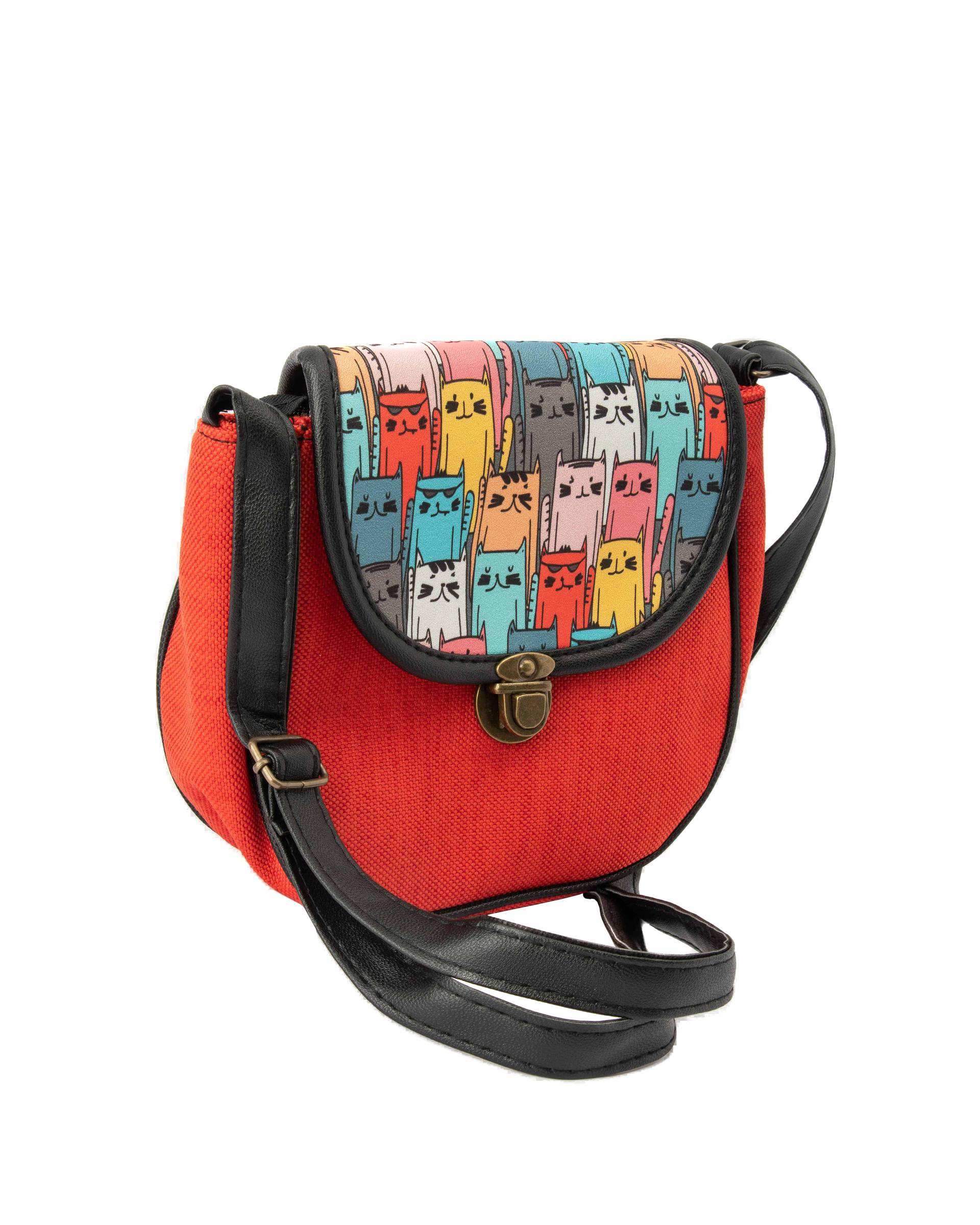 کیف زنانه دوشی قرمز وندی Vandy مدل پونه طرح گربه