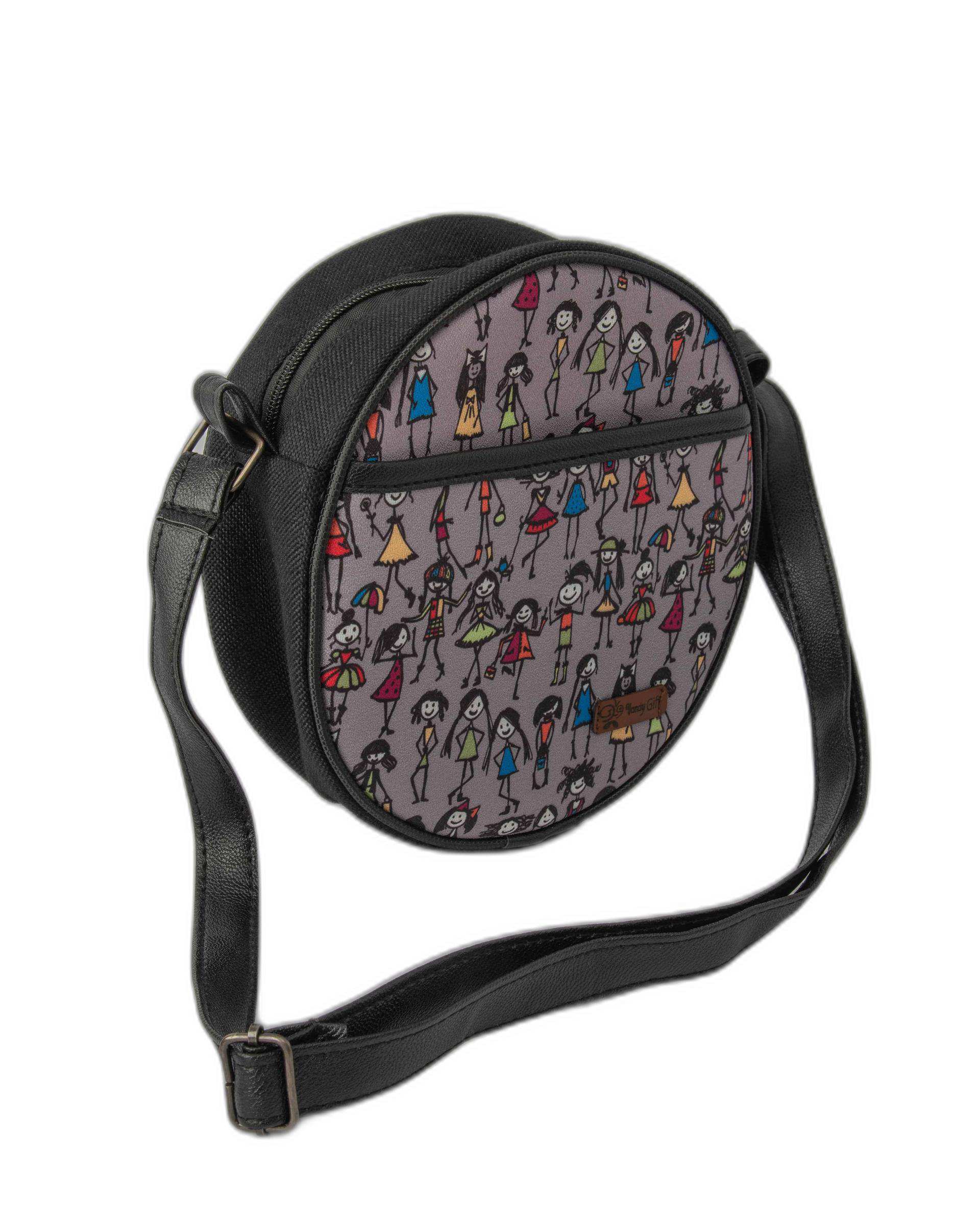 کیف زنانه دوشی مشکی وندی Vandy مدل کلوچه طرح آدم