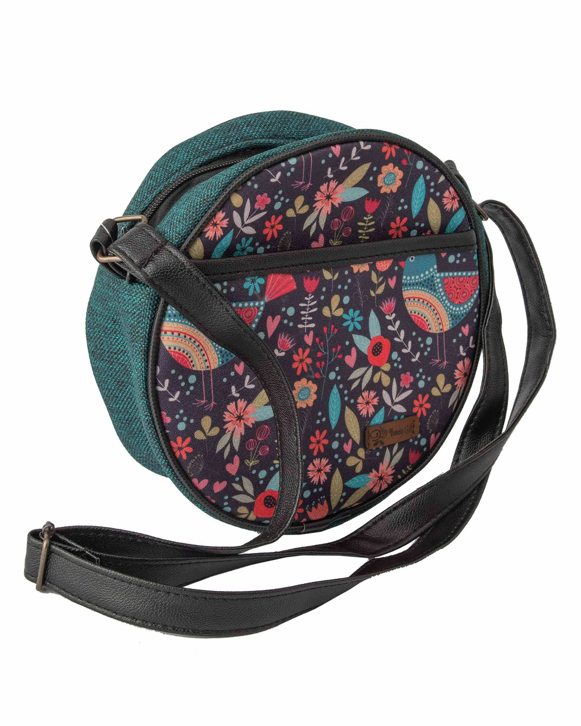 کیف زنانه دوشی سبز یشمی گلدار وندی Vandy مدل کلوچه