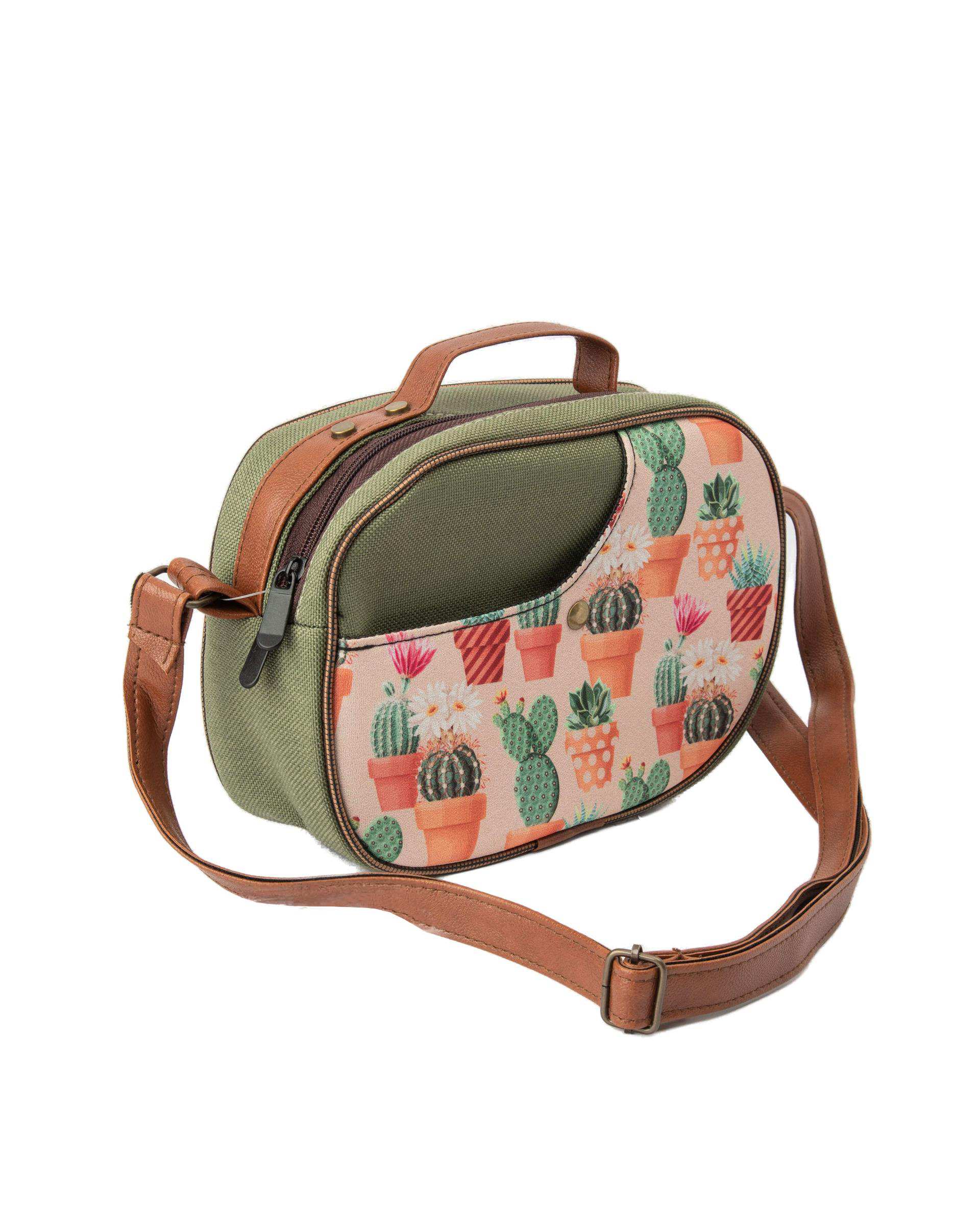 کیف زنانه دوشی سبز وندی Vandi مدل هوما طرح کاکتوس