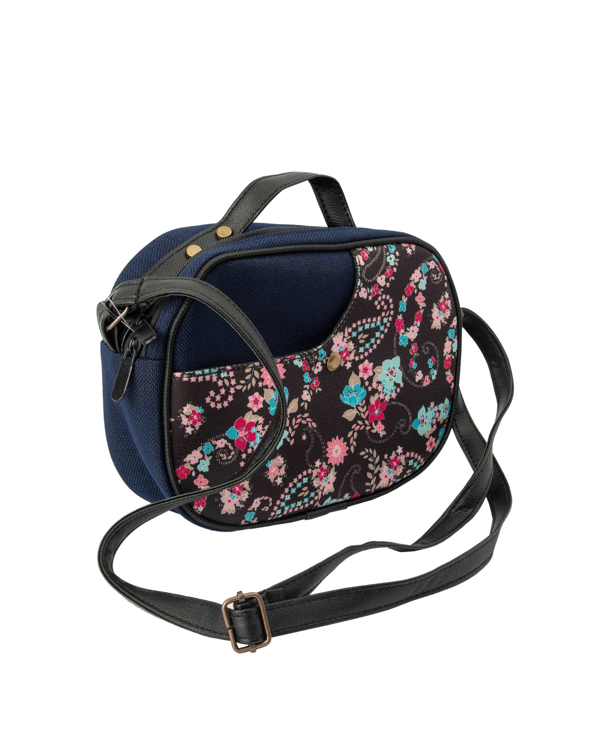 کیف زنانه دوشی سرمه ای گلدار وندی Vandi مدل هوما