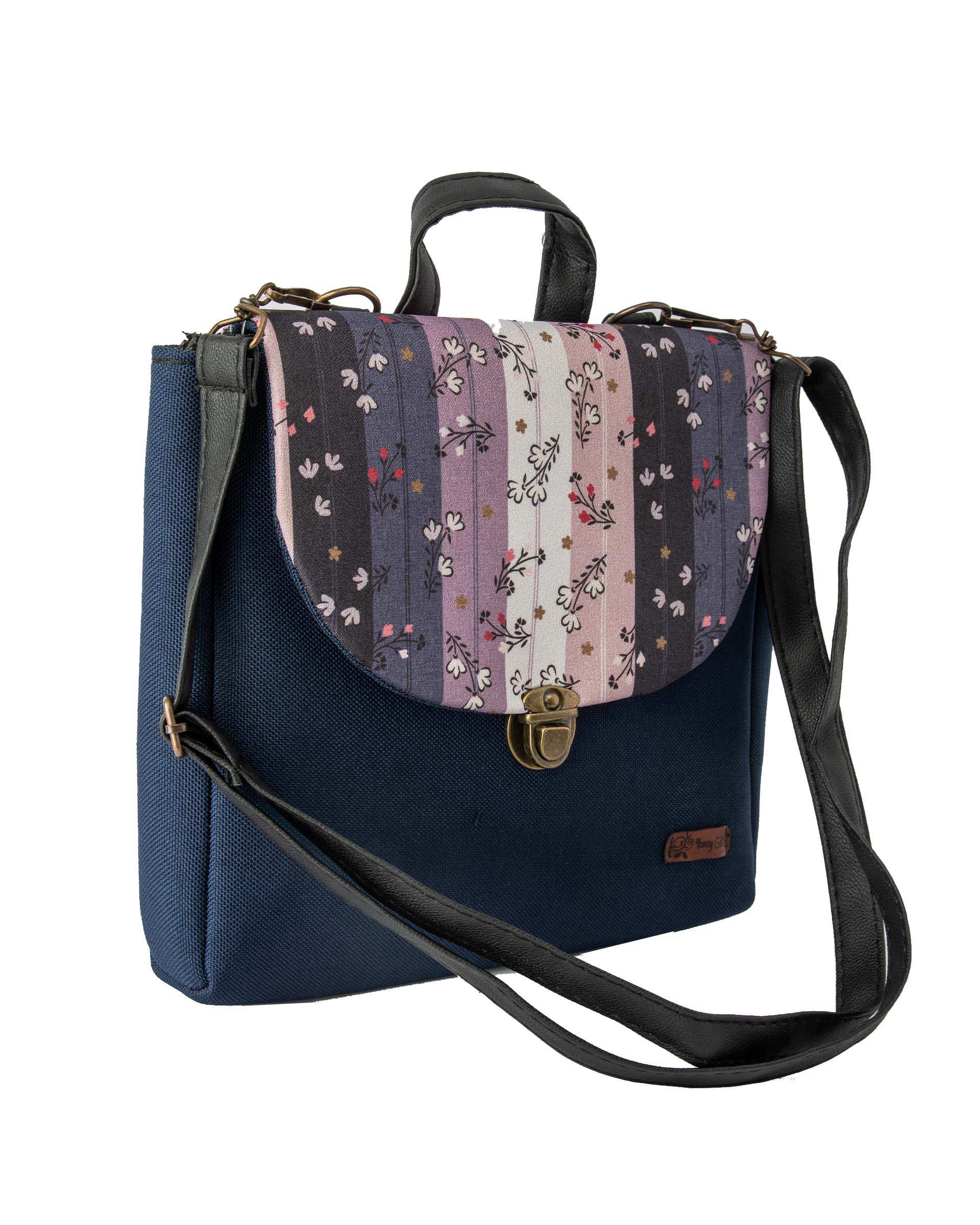 کیف زنانه دوشی سرمه ای گلدار وندی Vandy مدل گلدونه