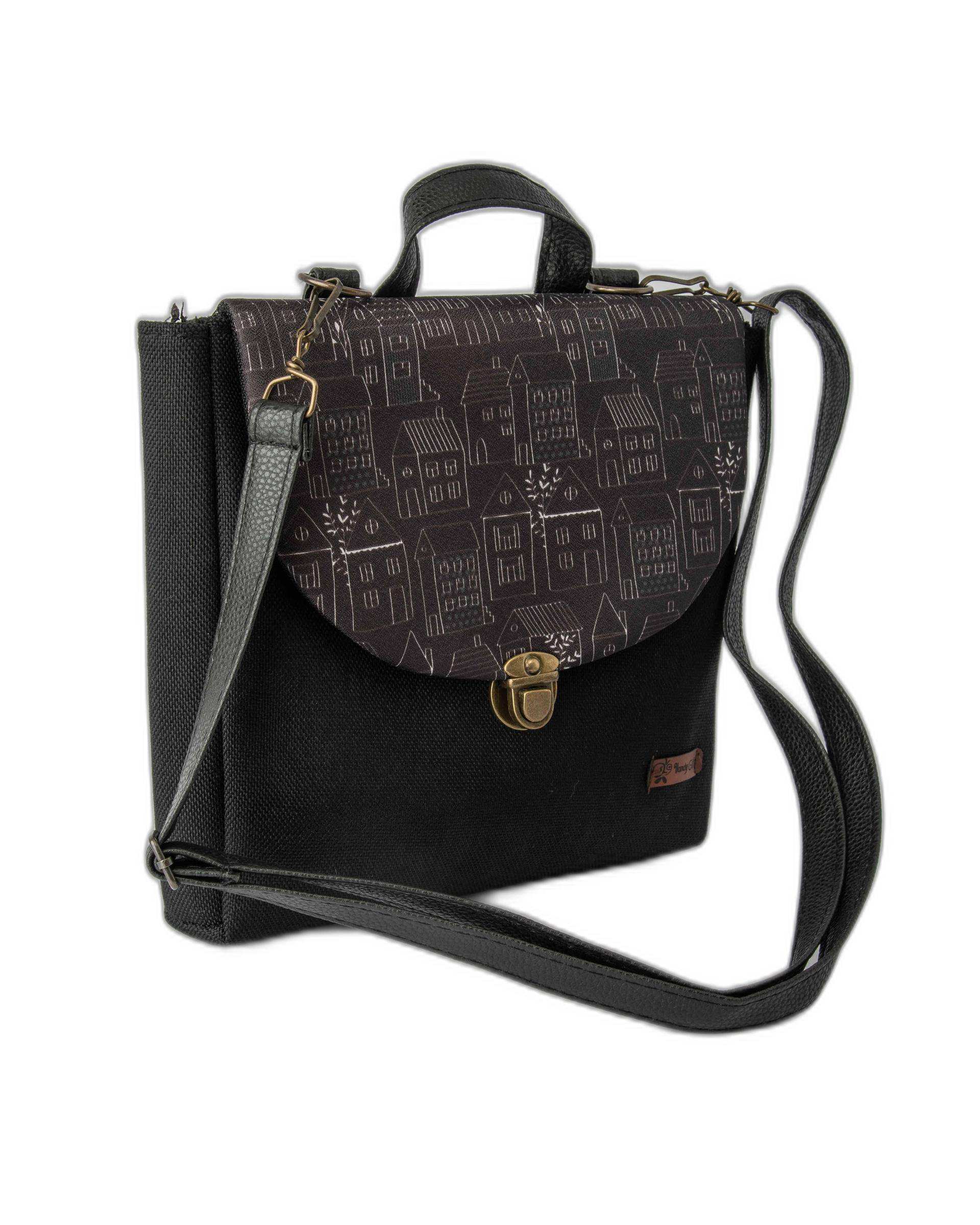 کیف زنانه دوشی مشکی وندی Vandy مدل گلدونه طرح خانه