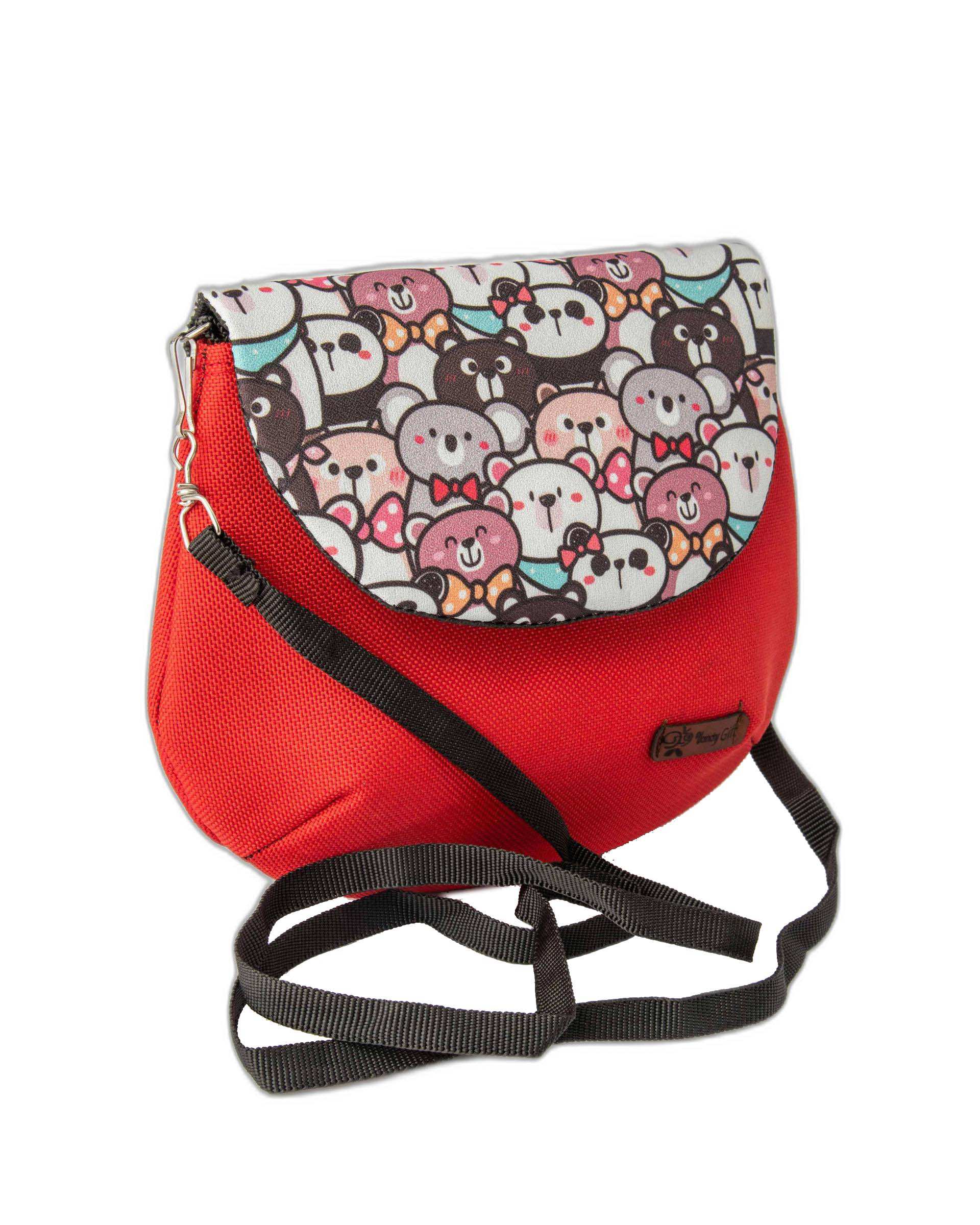 کیف زنانه دوشی قرمز وندی Vandy مدل نقلی طرح خرس