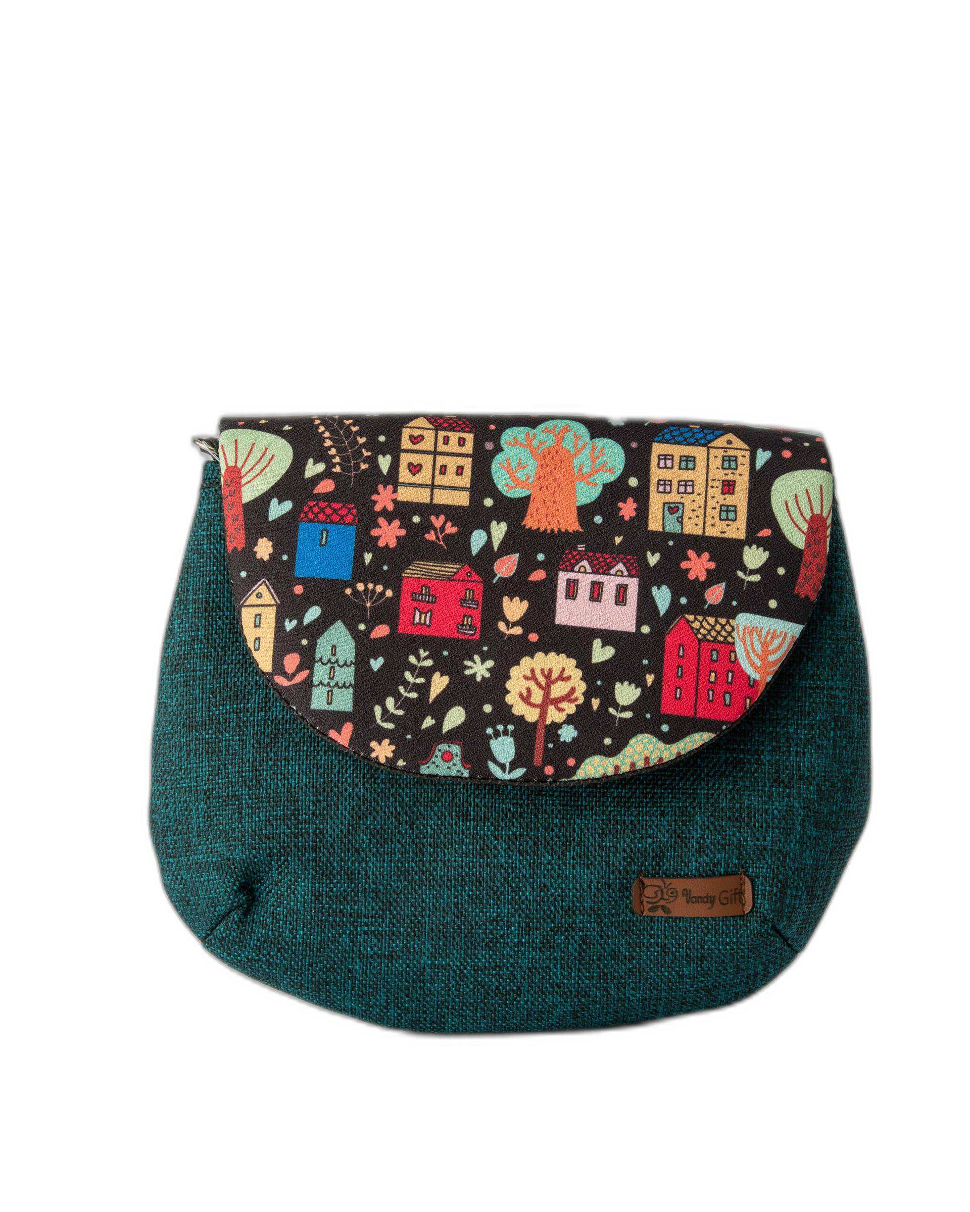 کیف زنانه دوشی سبز یشمی وندی Vandy مدل نقلی طرح خانه