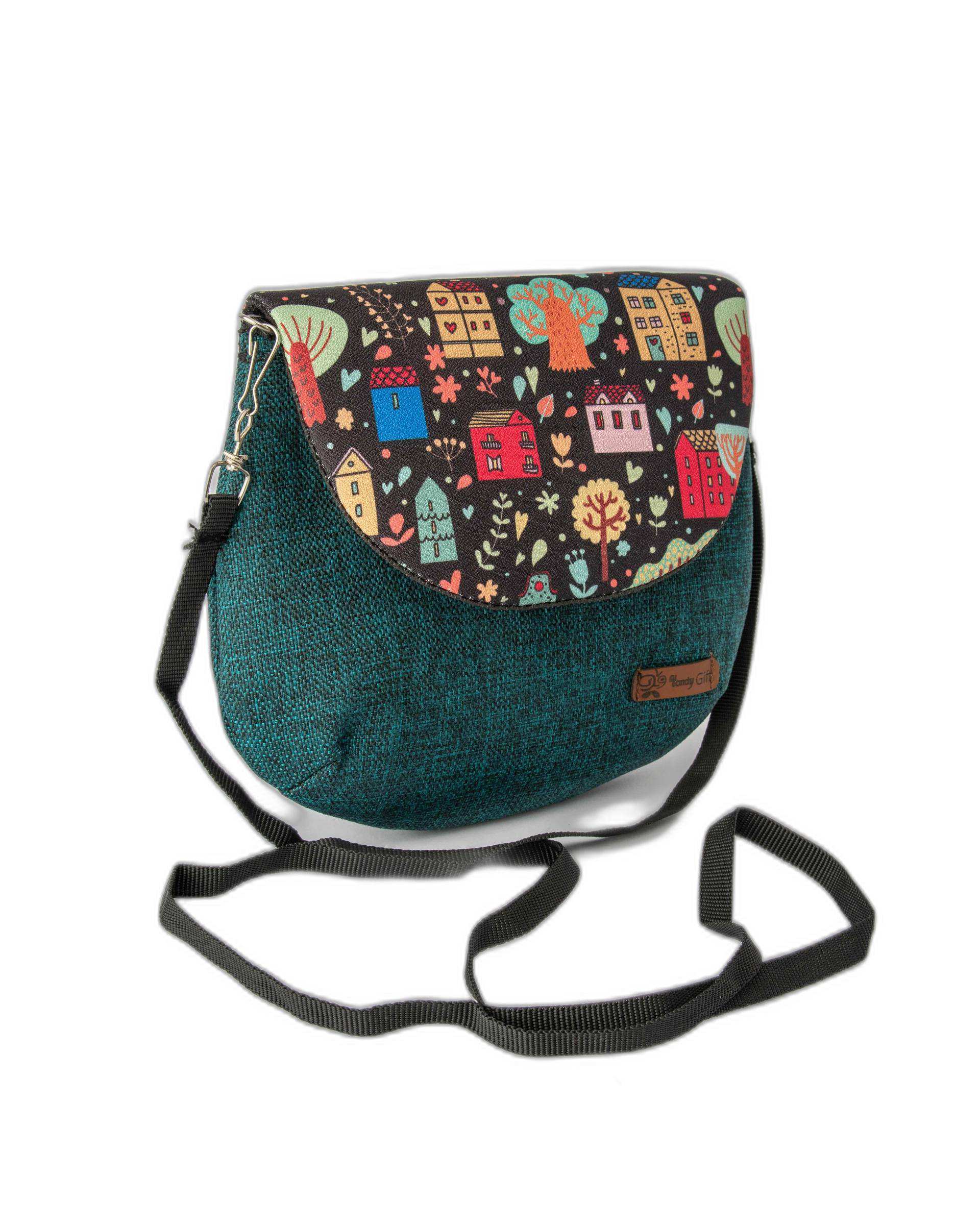 کیف زنانه دوشی سبز یشمی وندی Vandy مدل نقلی طرح خانه