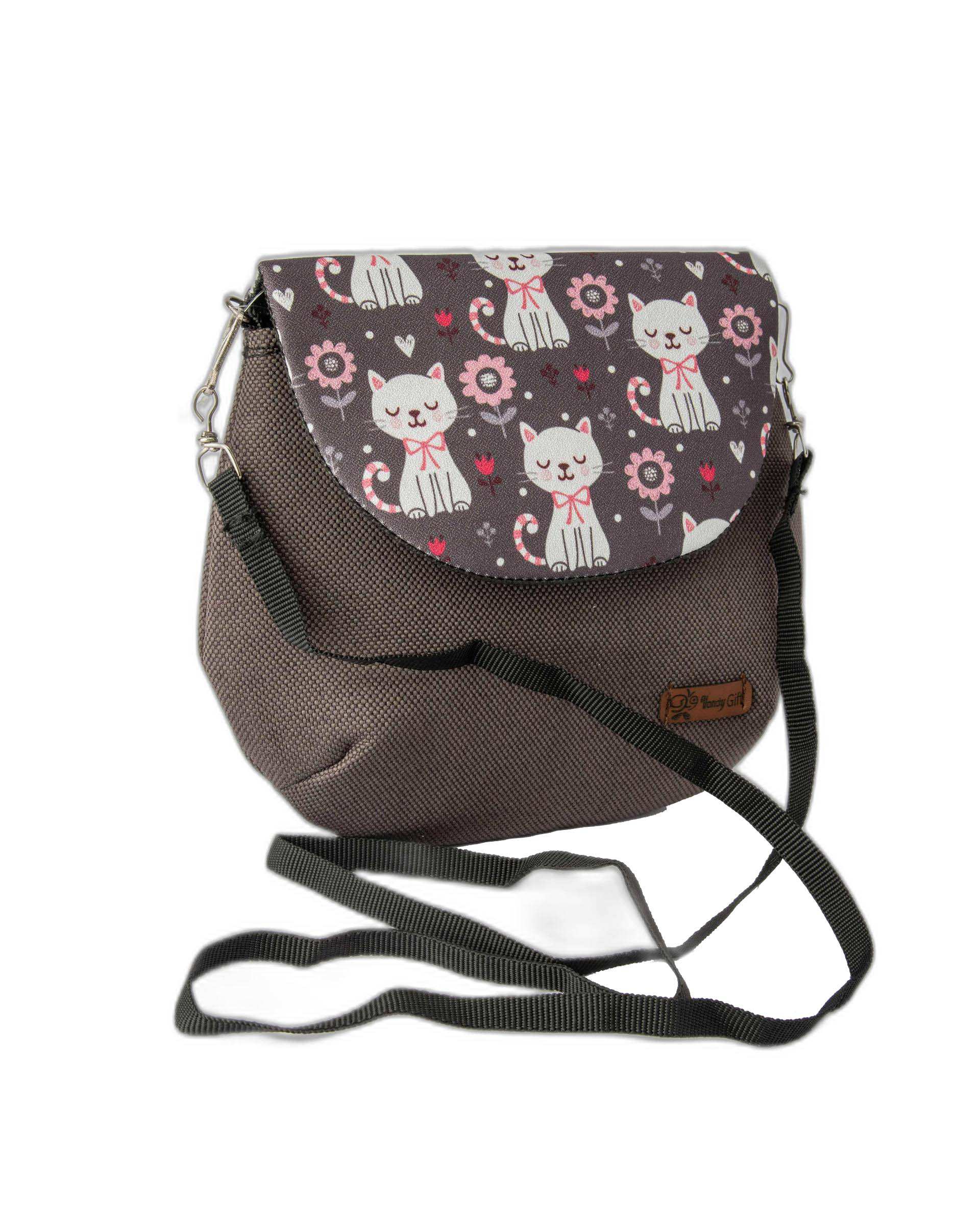 کیف زنانه دوشی زغالی وندی Vandy مدل نقلی طرح گربه