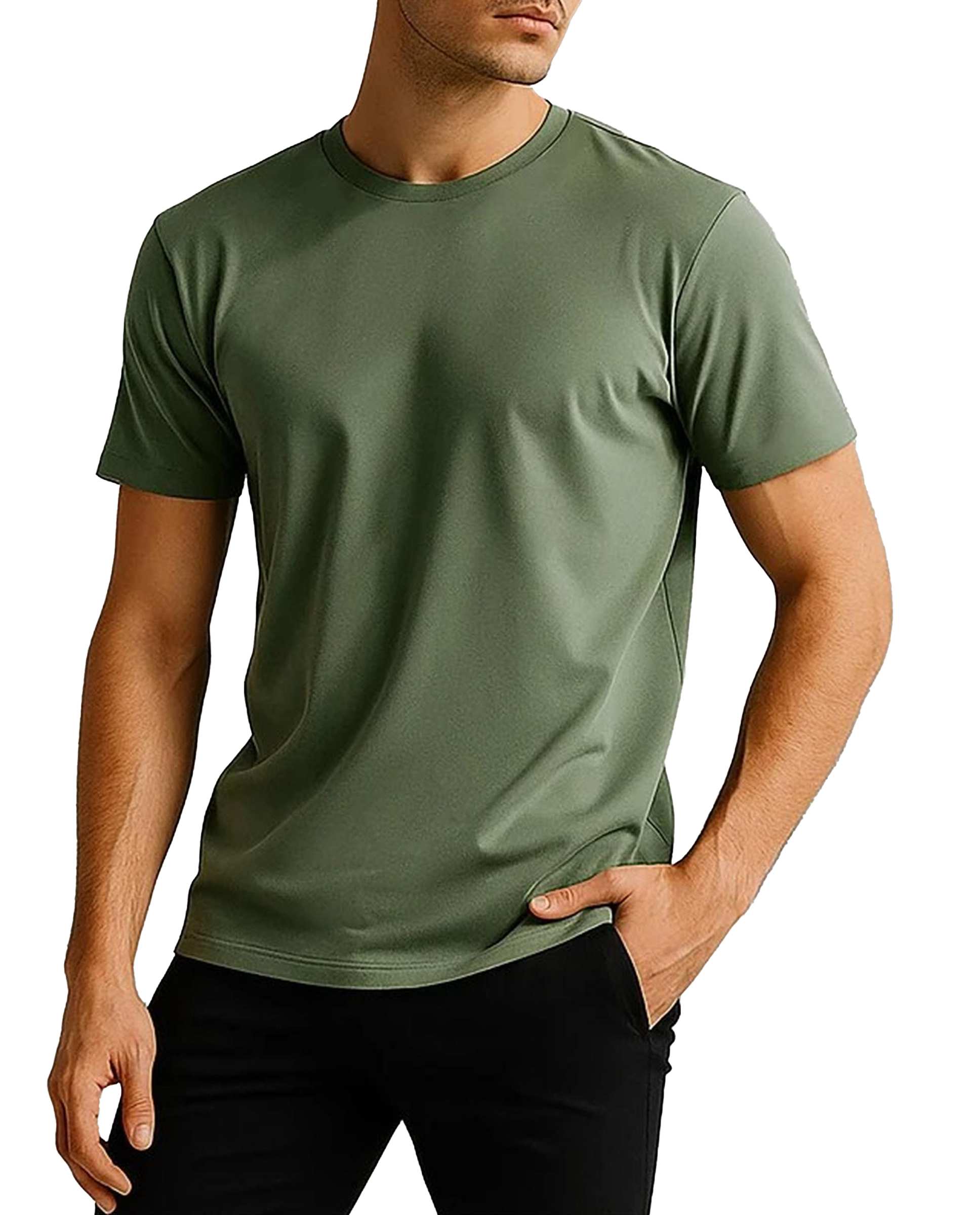 تی شرت مردانه یقه گرد اور سایز سبز تیره هومنیتی Whomanity مدل WYMTSWILSON