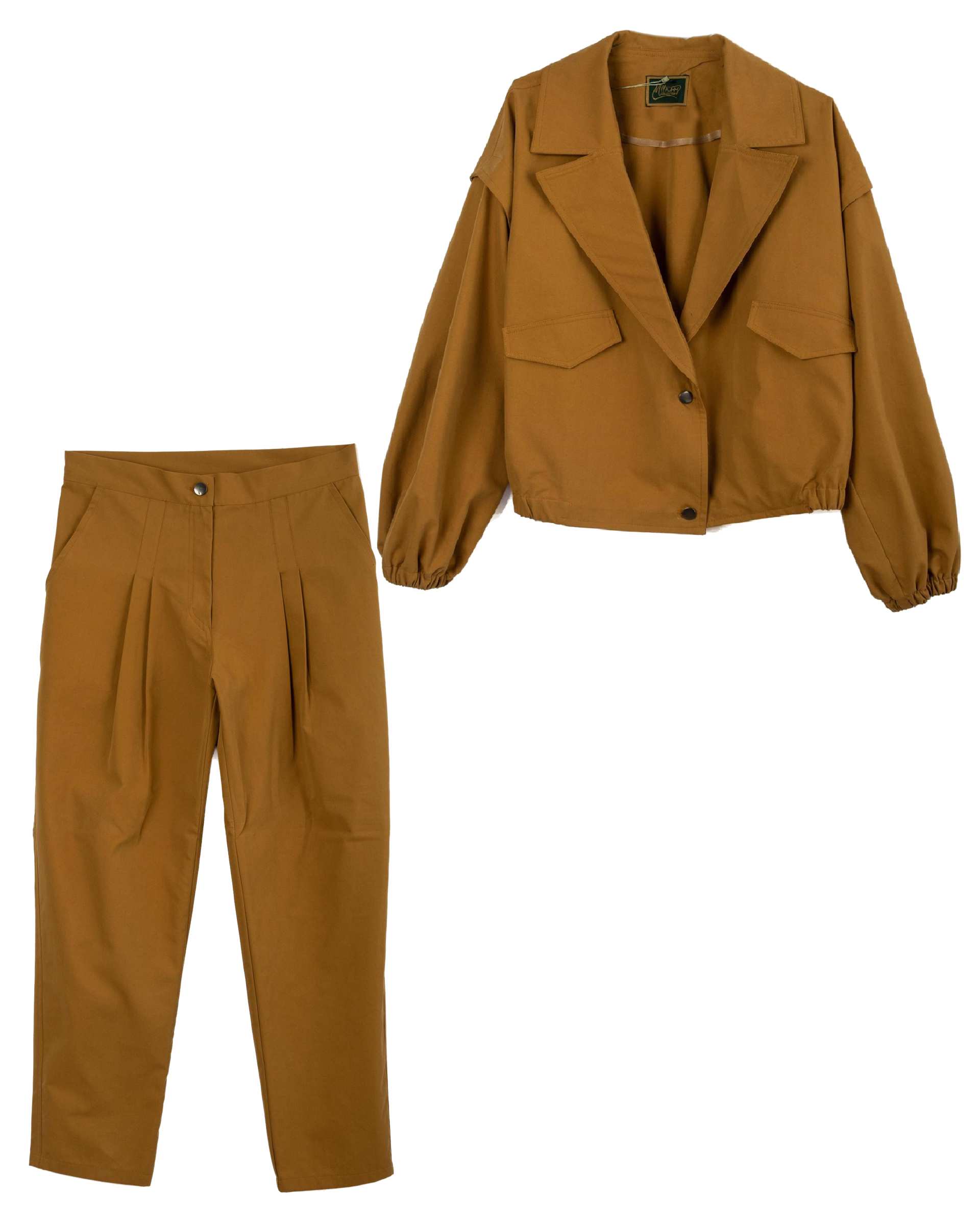 ست کت و شلوار زنانه کراپ کتان خردلی مینوس Miinoos مدل آنجل