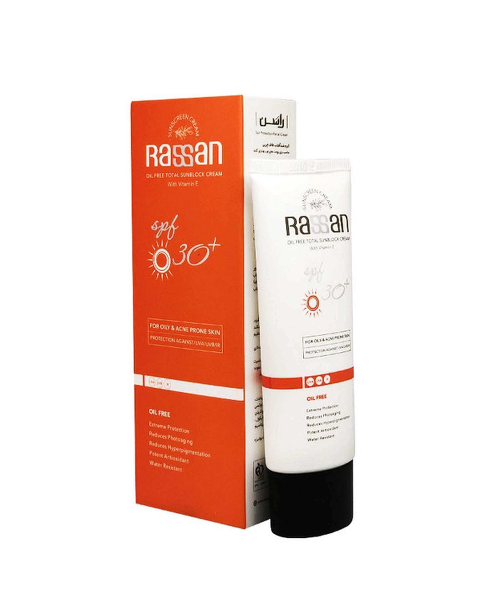 کرم ضد آفتاب بی رنگ فاقد چربی SPF30 راسن Rassan حجم 40ml