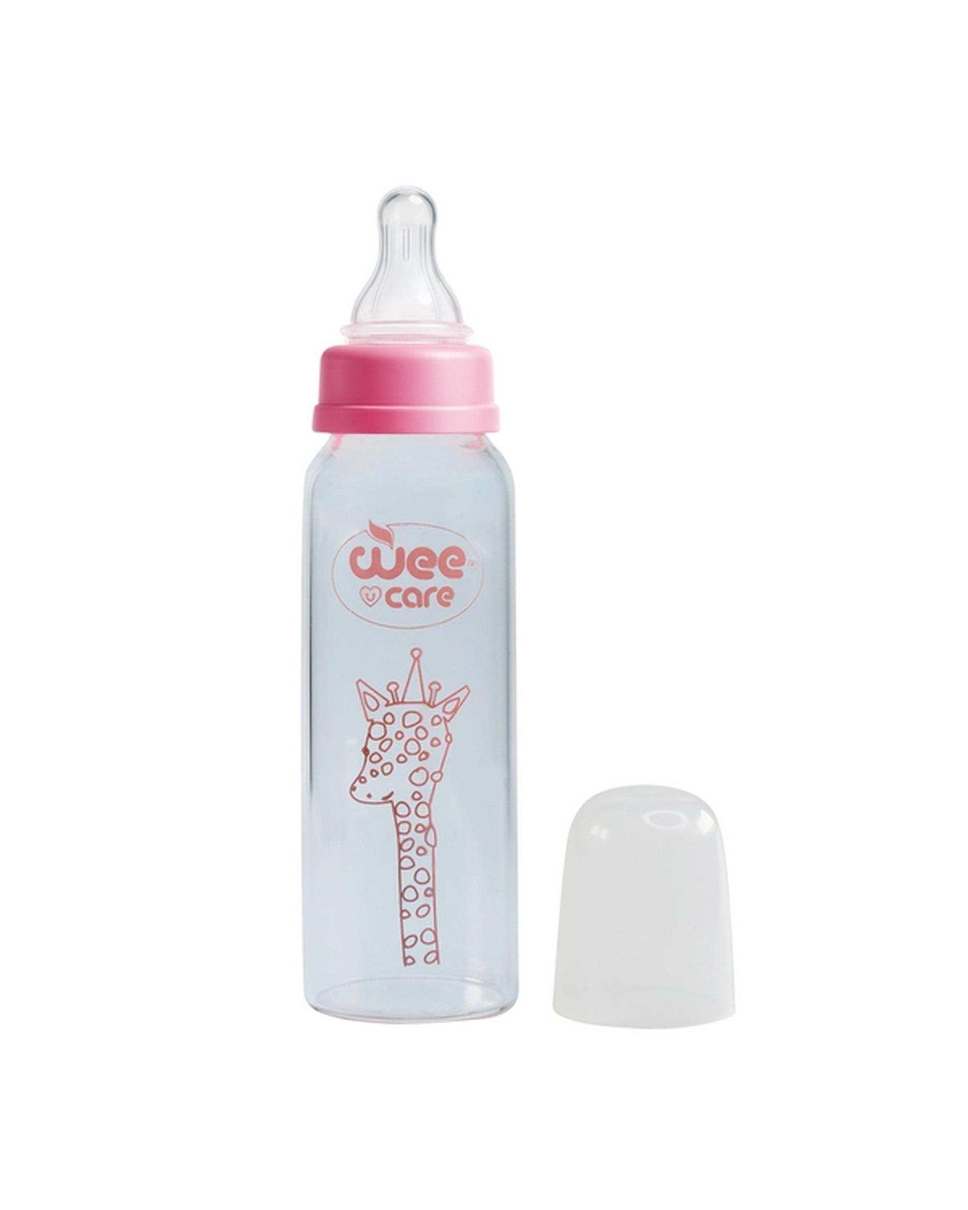 شیشه شیر دهانه استاندارد پیرکس 210 میلی لیتری صورتی وی کر Wee Care مدل 304