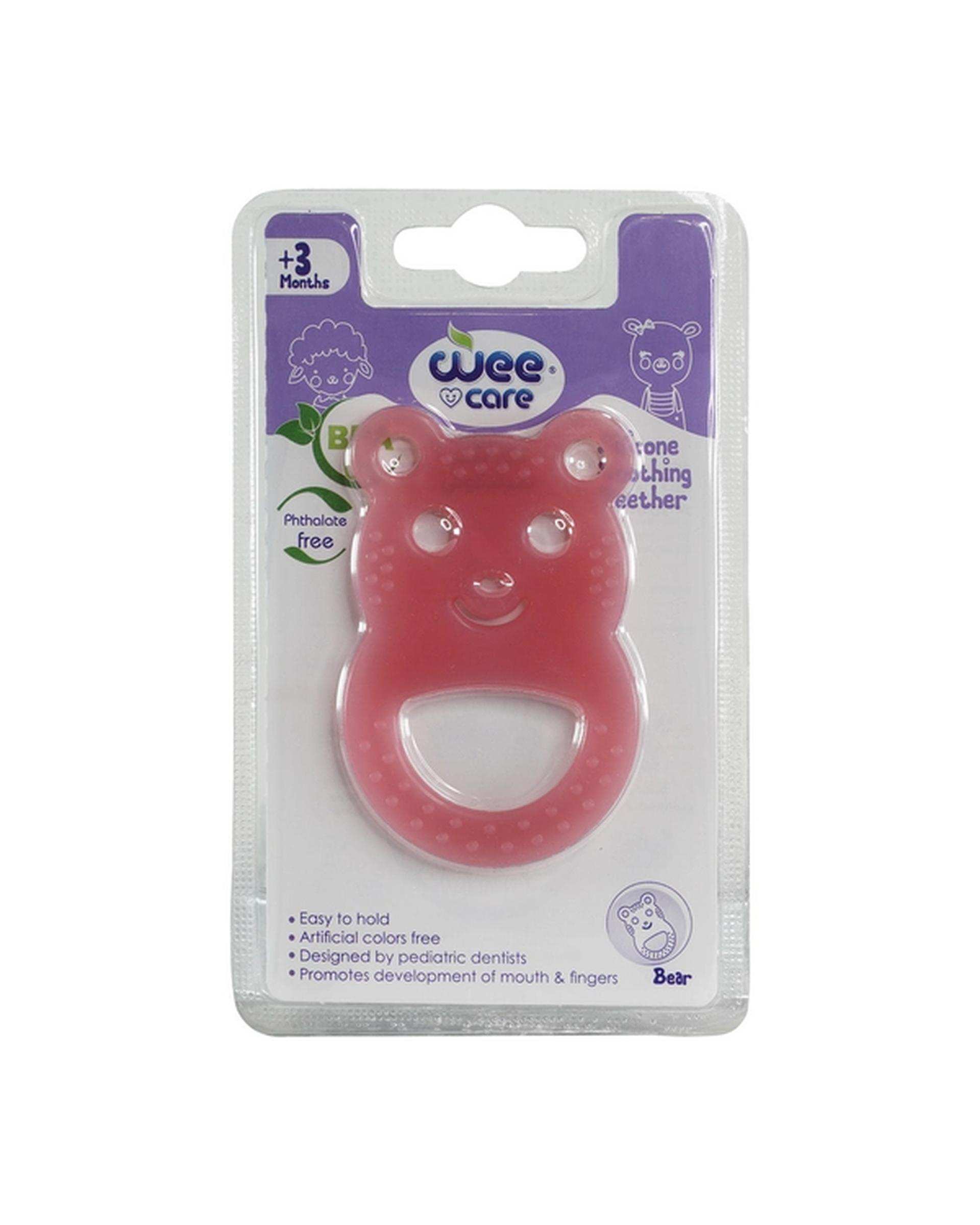 دندان گیر سیلیکونی صورتی وی کر Wee Care مدل خرس T402