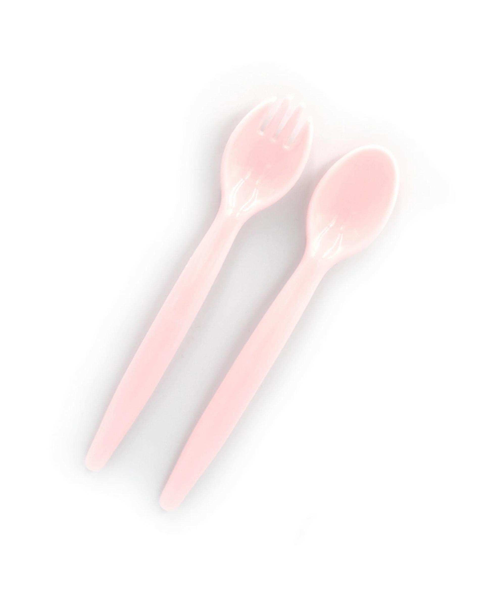 قاشق و چنگال کودک سیلیکونی صورتی وی کر Wee Care مدل U201