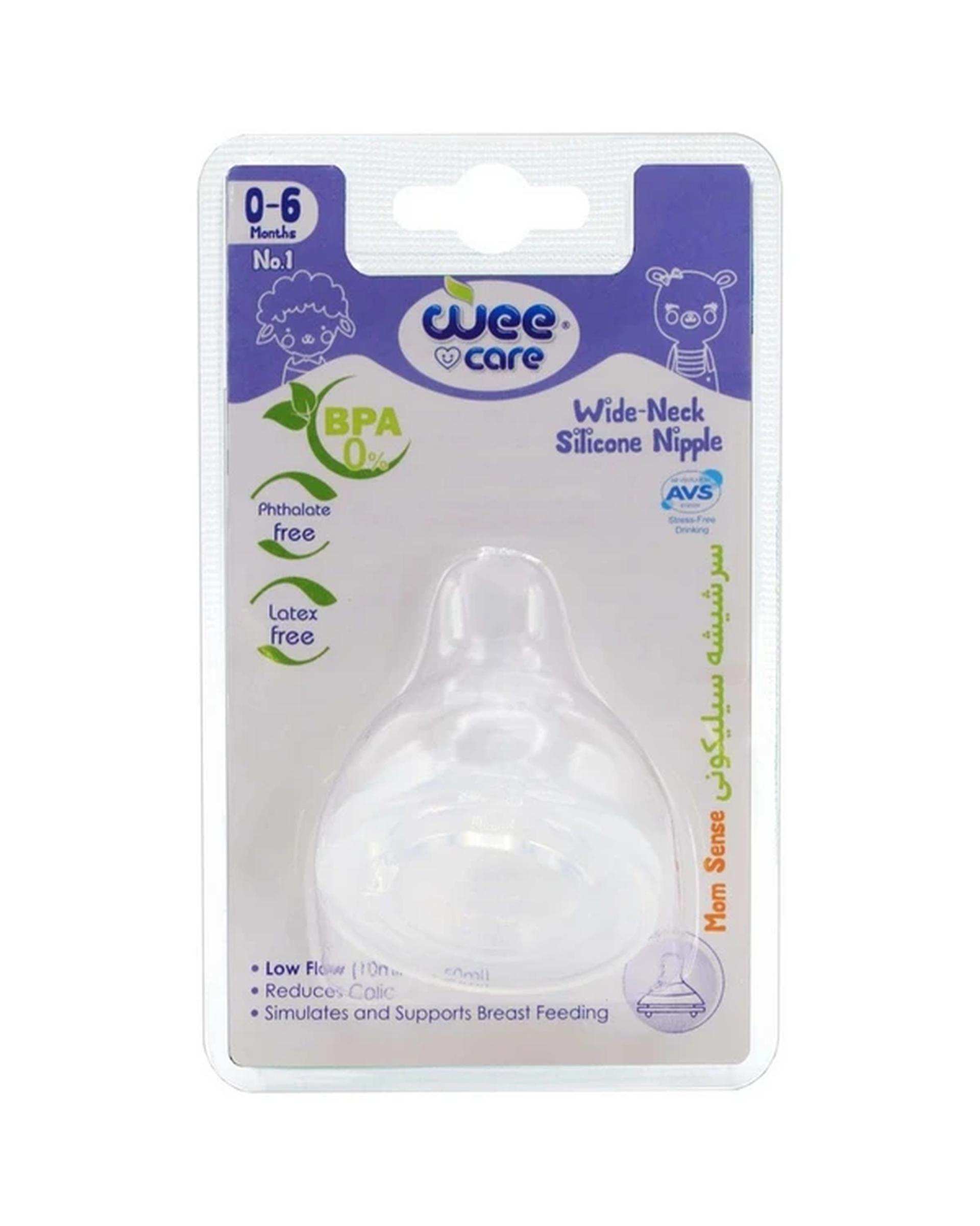 سر شیشه سیلیکونی دهانه عریض وی کر Wee Care سری Mom Sense شماره 1 کد N514