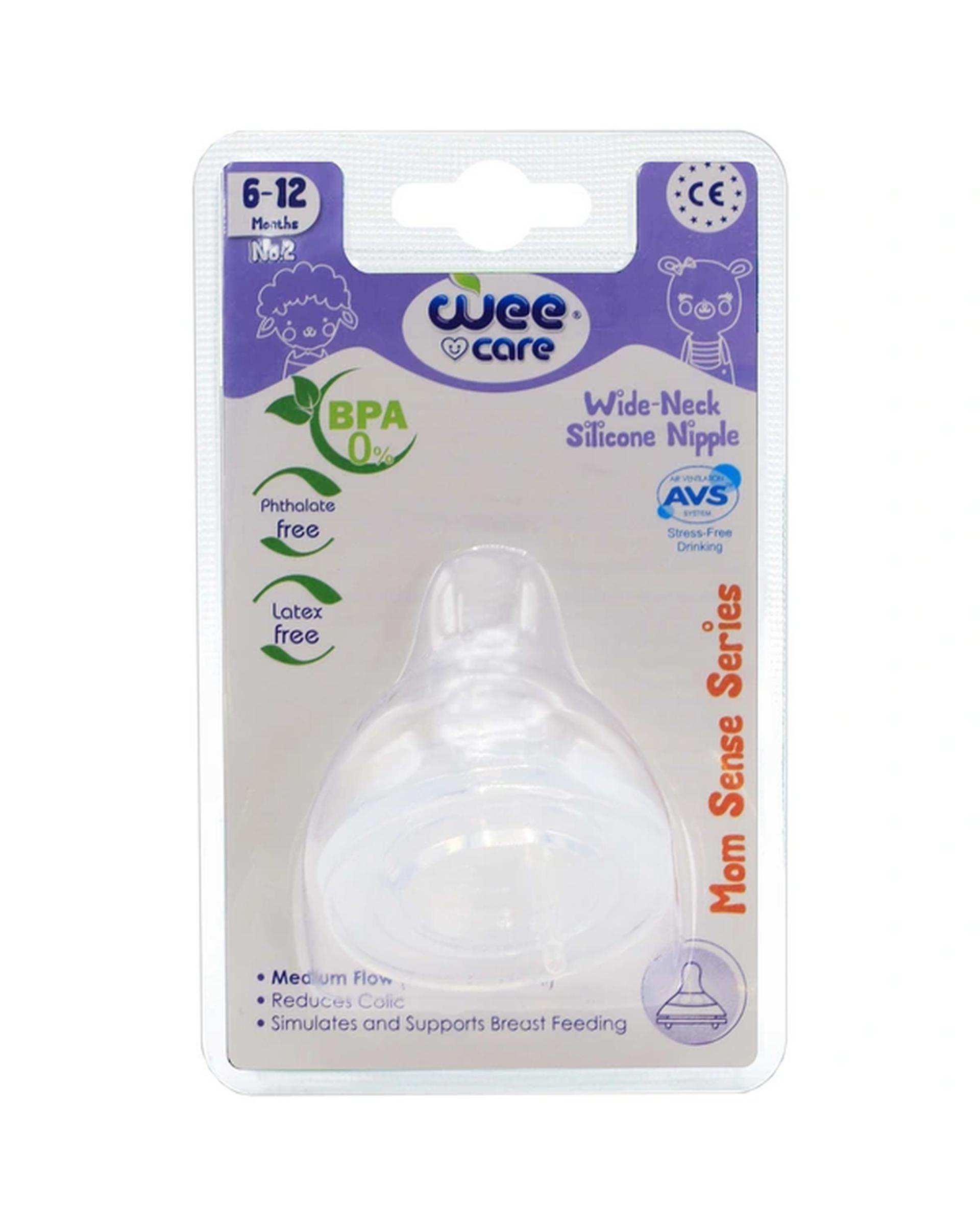 سر شیشه سیلیکونی دهانه عریض وی کر Wee Care سری Mom Sense شماره 2 کد N515