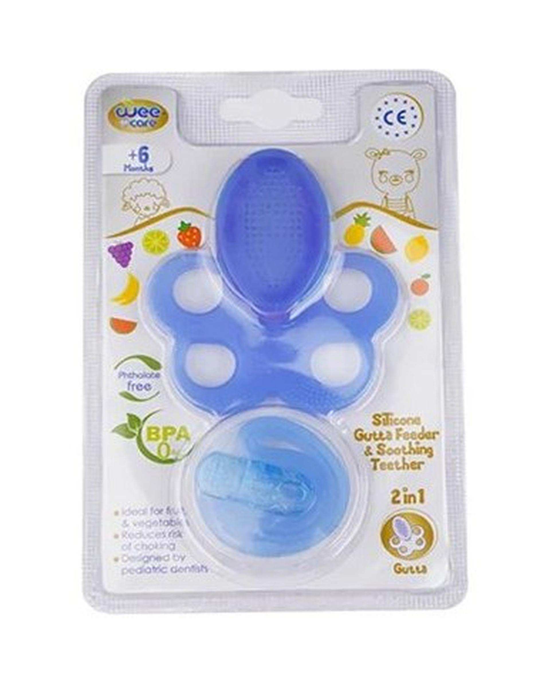 دندان گیر غذا و آبمیوه خوری کودک سیلیکونی آبی وی کر Wee Care مدل T403