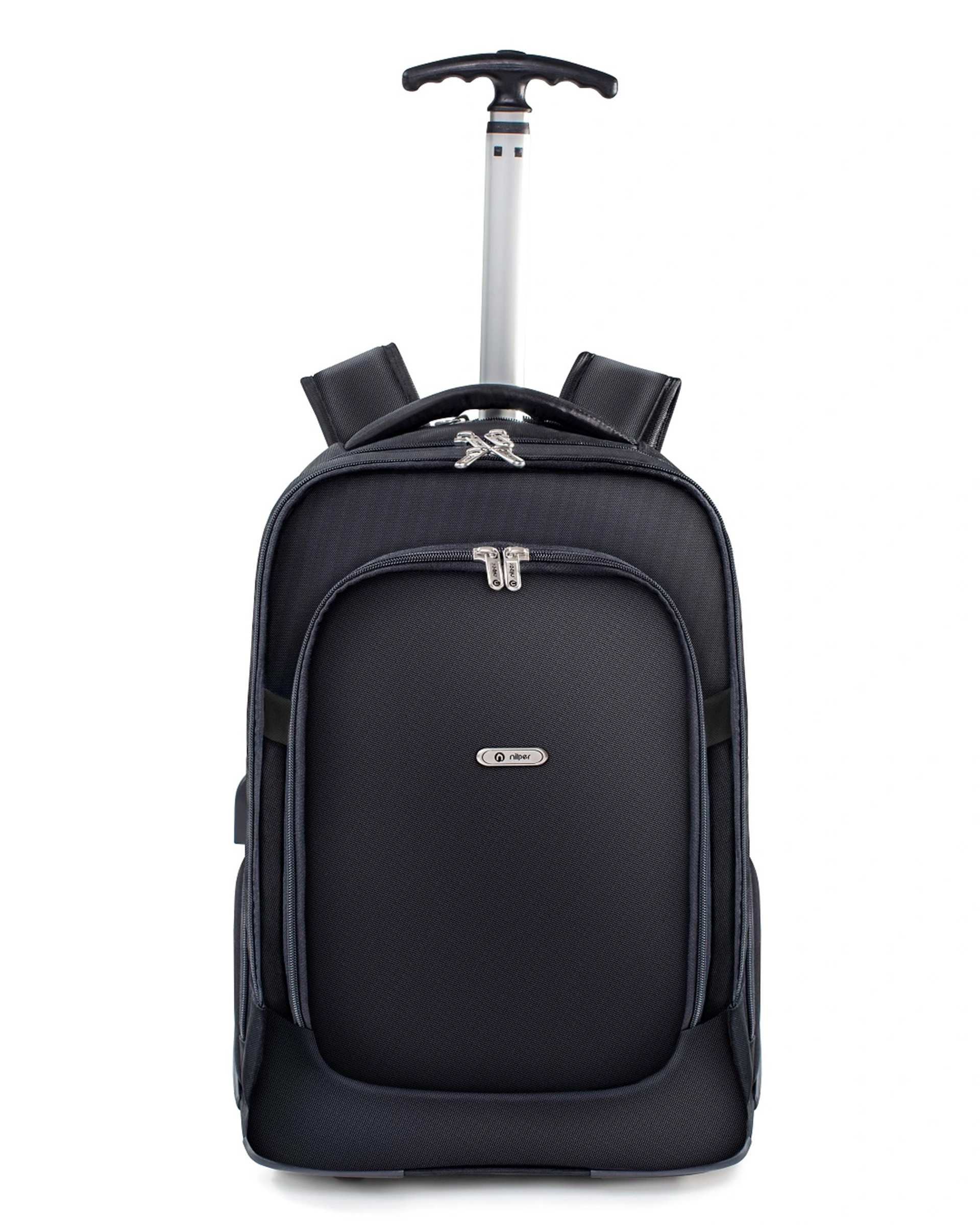 کوله پشتی مسافرتی چرخدار با دسته ترولی مشکی نیلپر توریستر Nilper tourister مدل مایان کد NTLB113