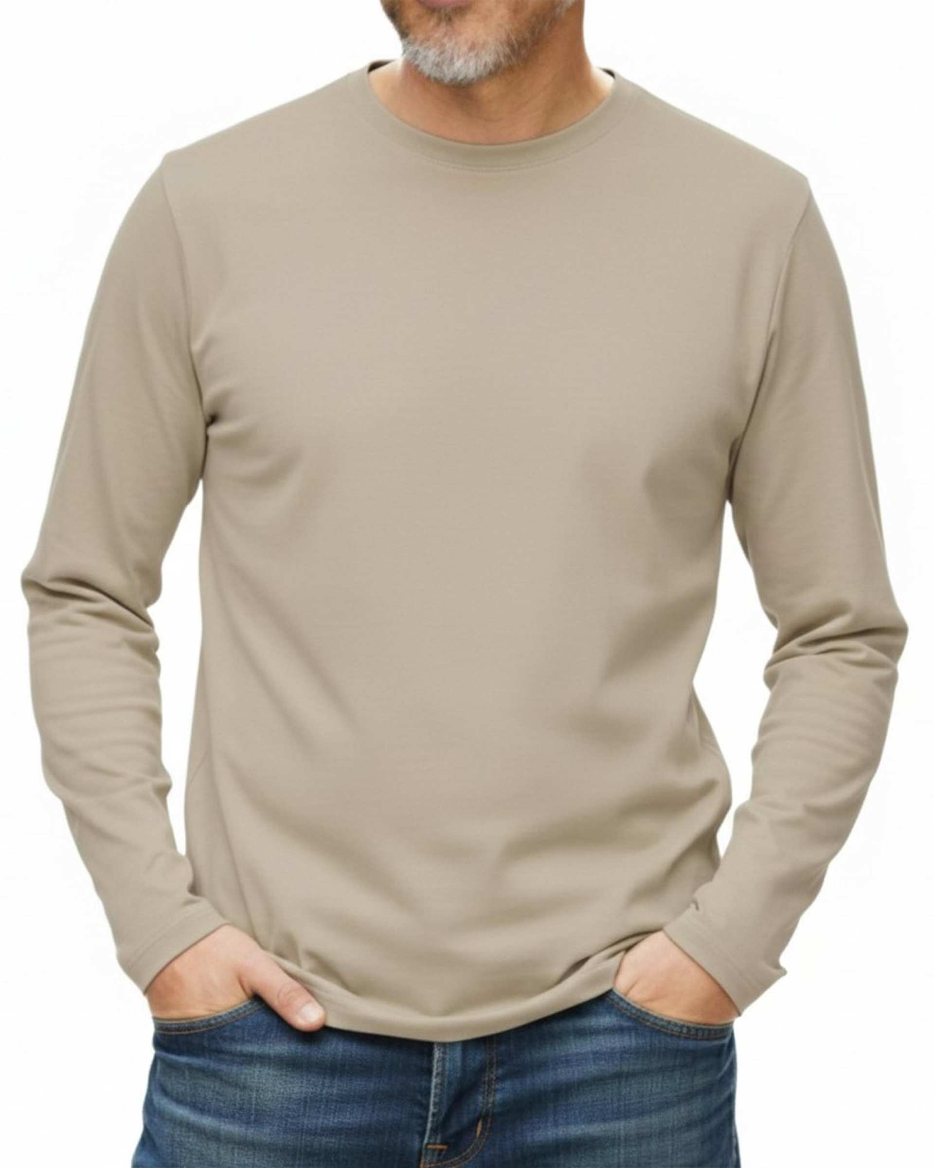 تی شرت مردانه آستین بلند یقه گرد بژ روشن هومنیتی Whomanity مدل WYMTS-8230