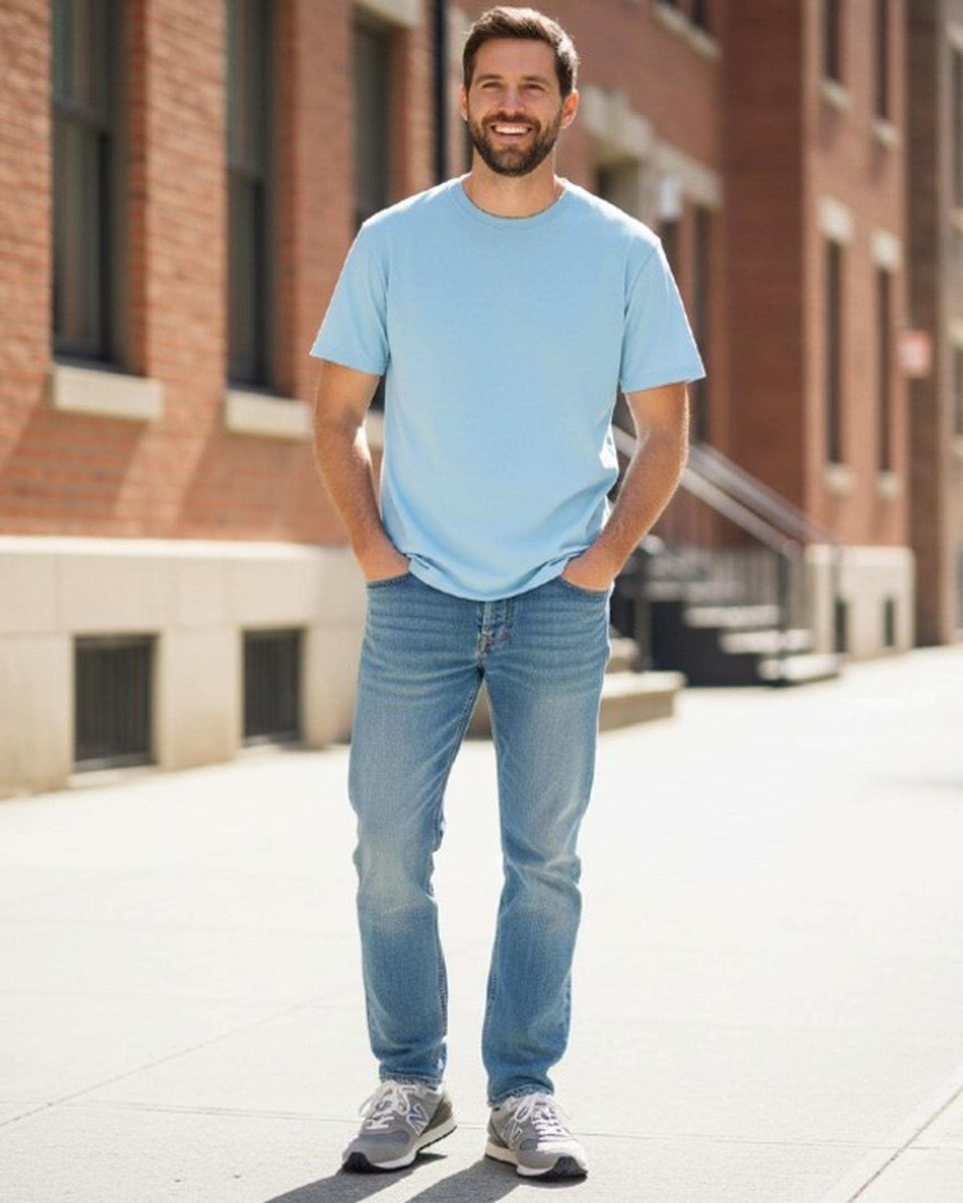 تی شرت مردانه یقه گرد آبی آسمانی هومنیتی Whomanity مدل WYMTS79000