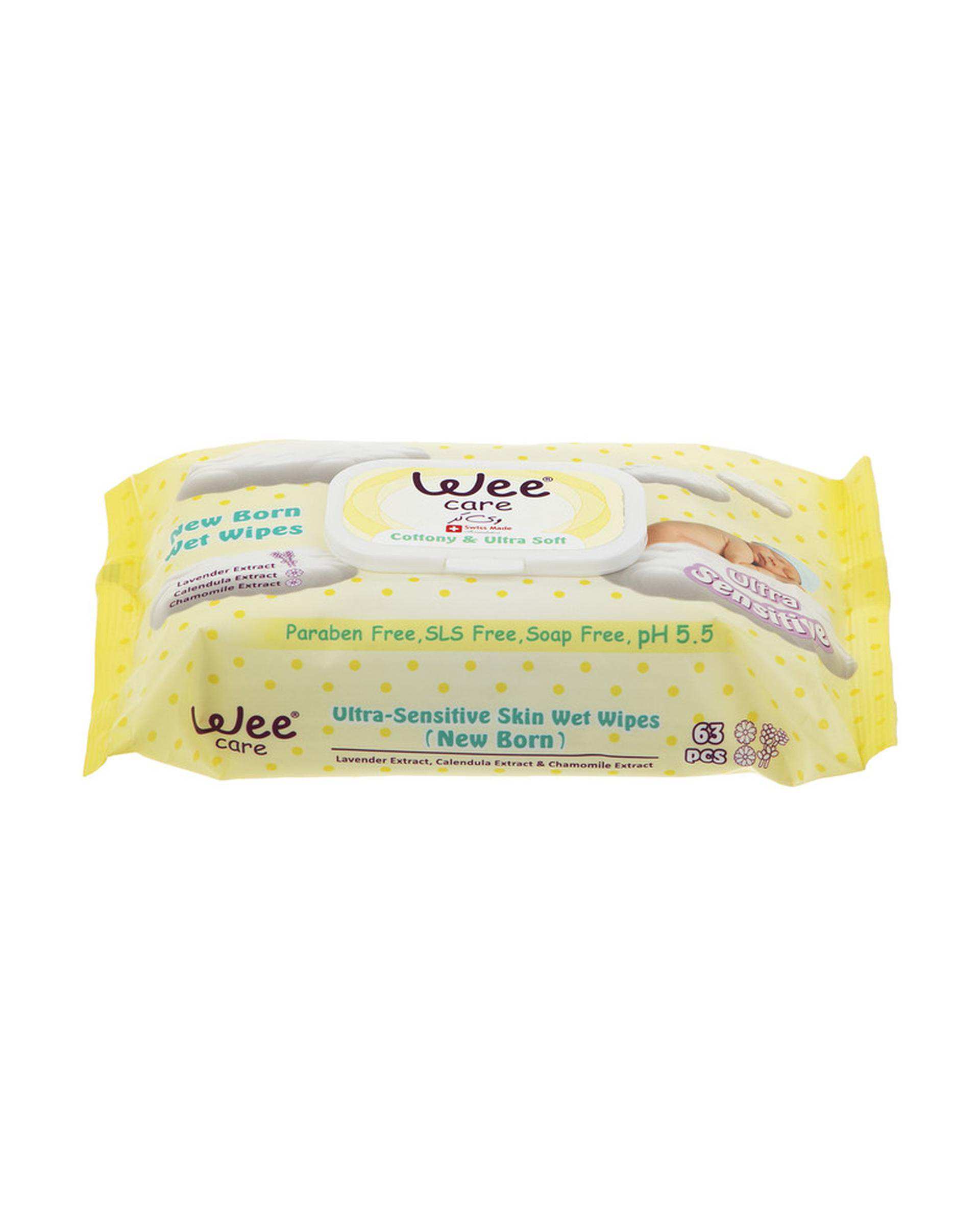 دستمال مرطوب کودک وی کر Wee Care مدل New Born Ultra Sensitive بسته 63 عددی